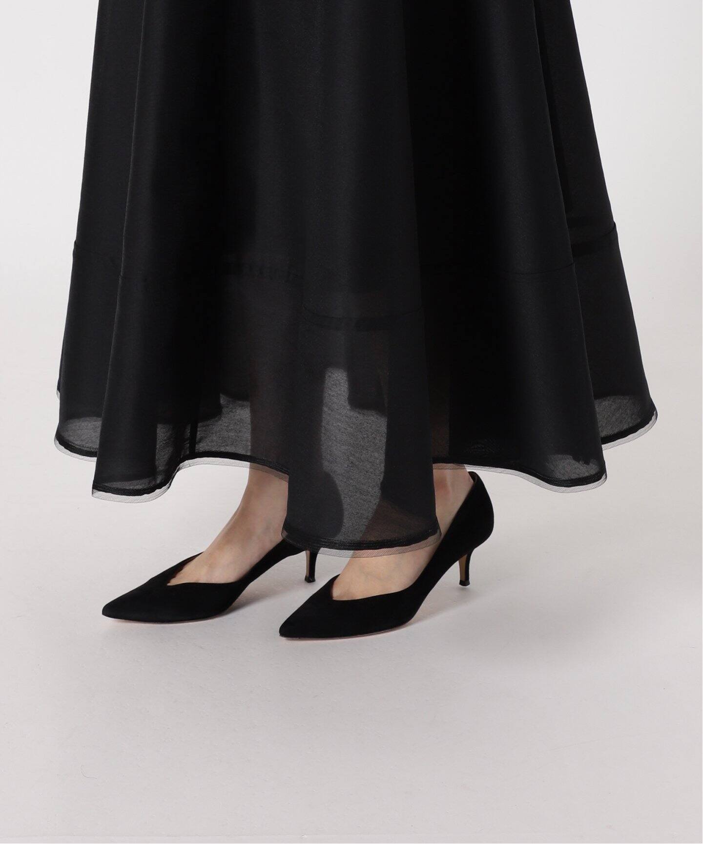 スパンオーガンジーフレアスカート（ロング・マキシ丈スカート  