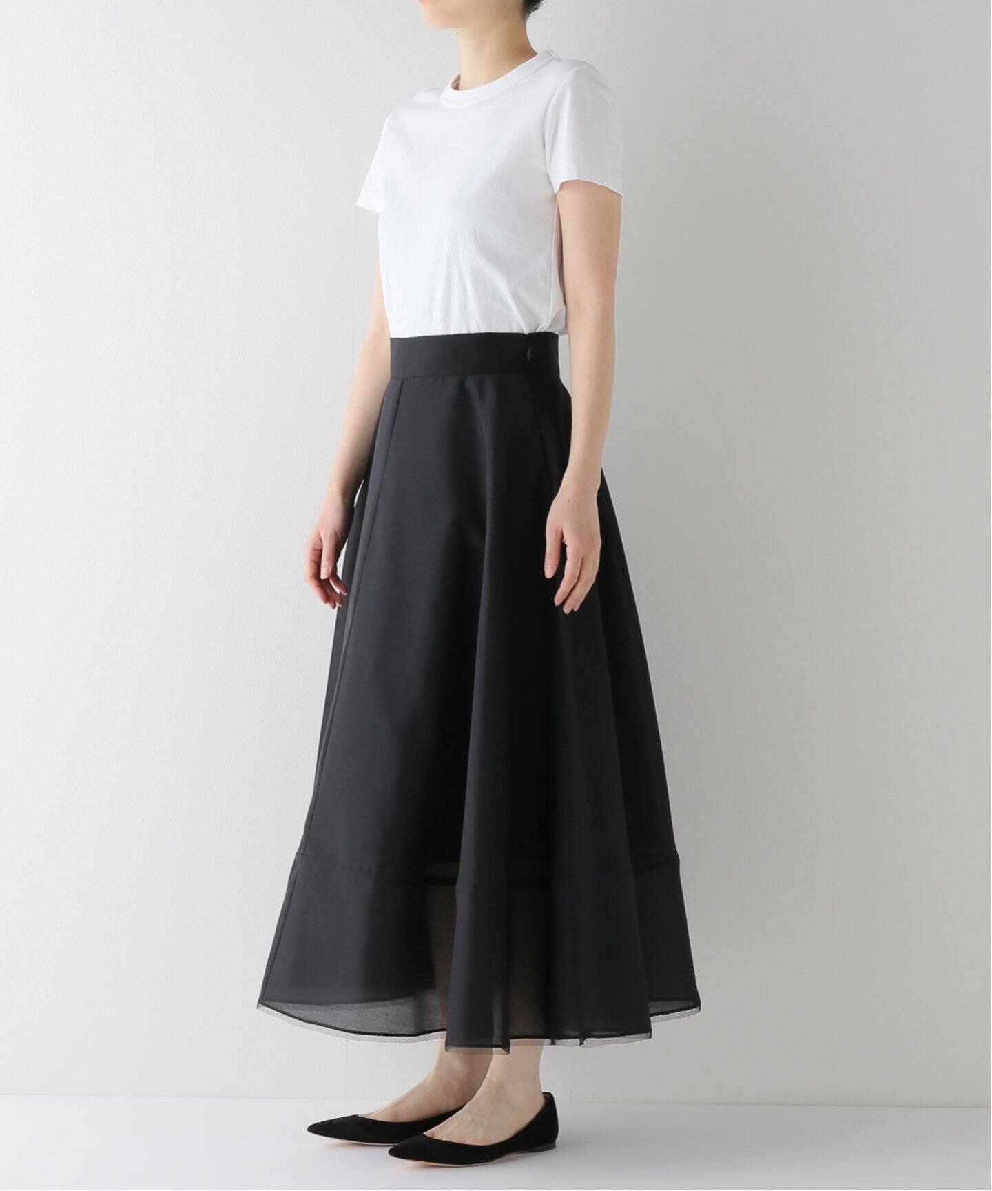 スパンオーガンジーフレアスカート（ロング・マキシ丈スカート  