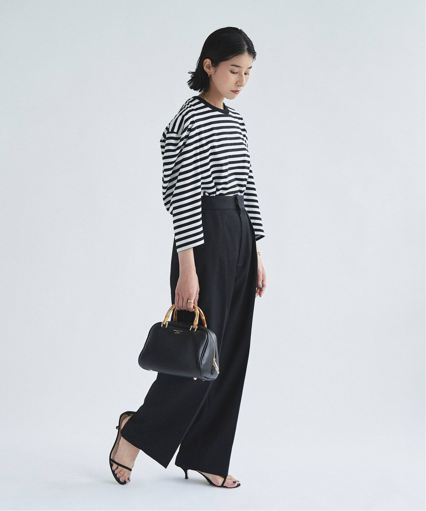 ボーダーパワーショルダーTEE：カットソー（Tシャツ／カットソー 