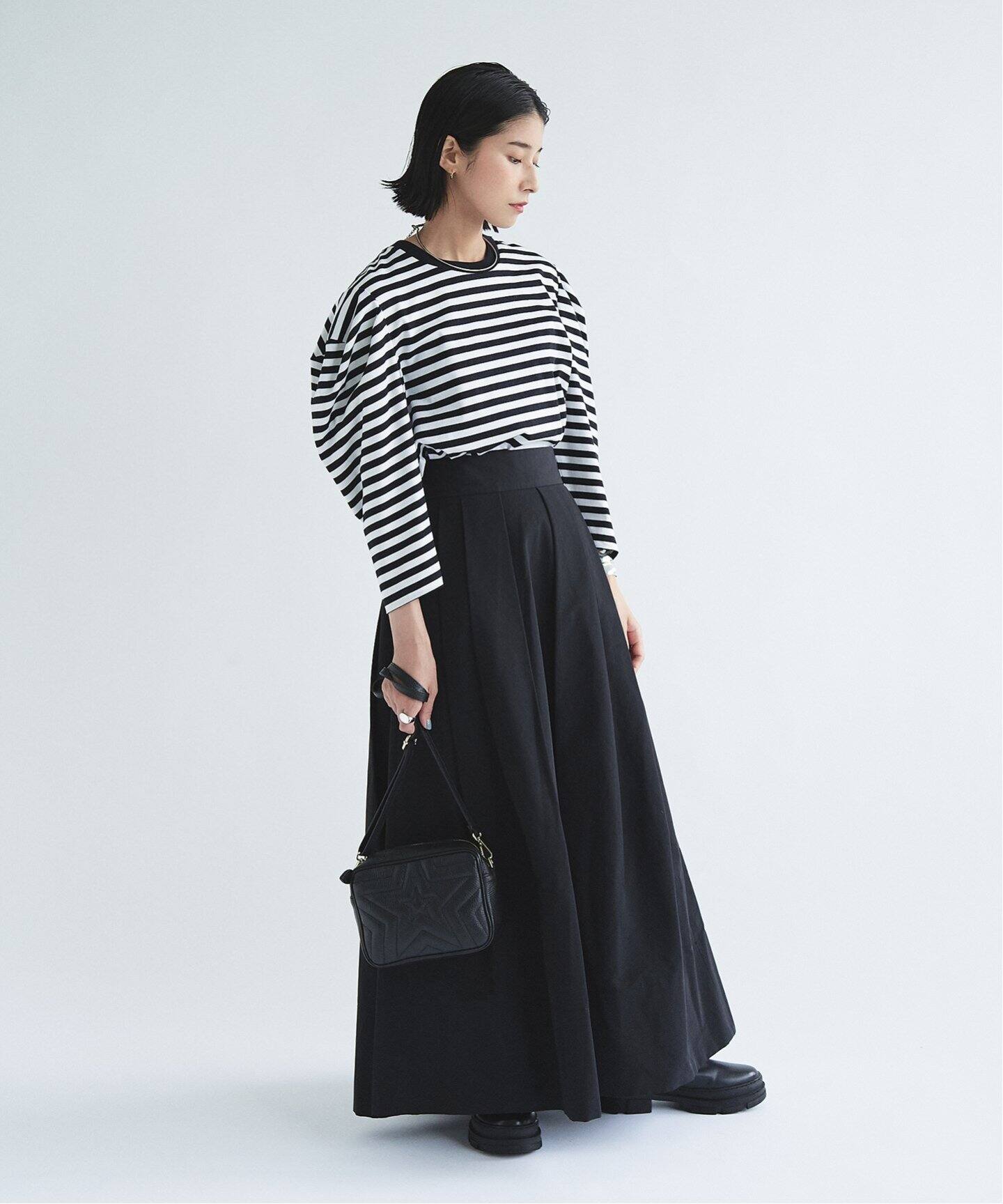 ボーダーパワーショルダーTEE：カットソー（Tシャツ／カットソー 