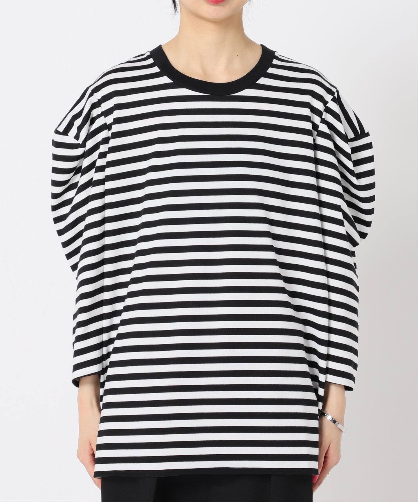 ボーダーパワーショルダーTEE：カットソー（Tシャツ／カットソー 