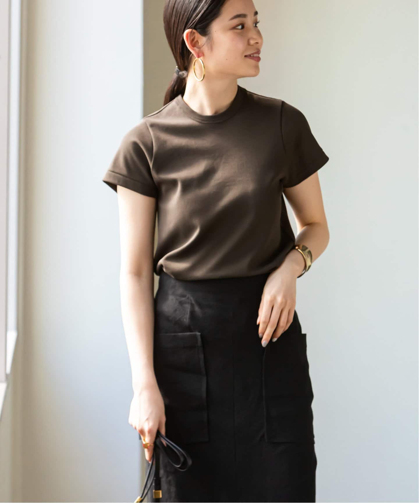 【新品未使用】NOBLE スビンコットンスムースコンパクトTシャツ ブラウン 追加5》スビンコットンスムースコンパクトTシャツ | ノーブル