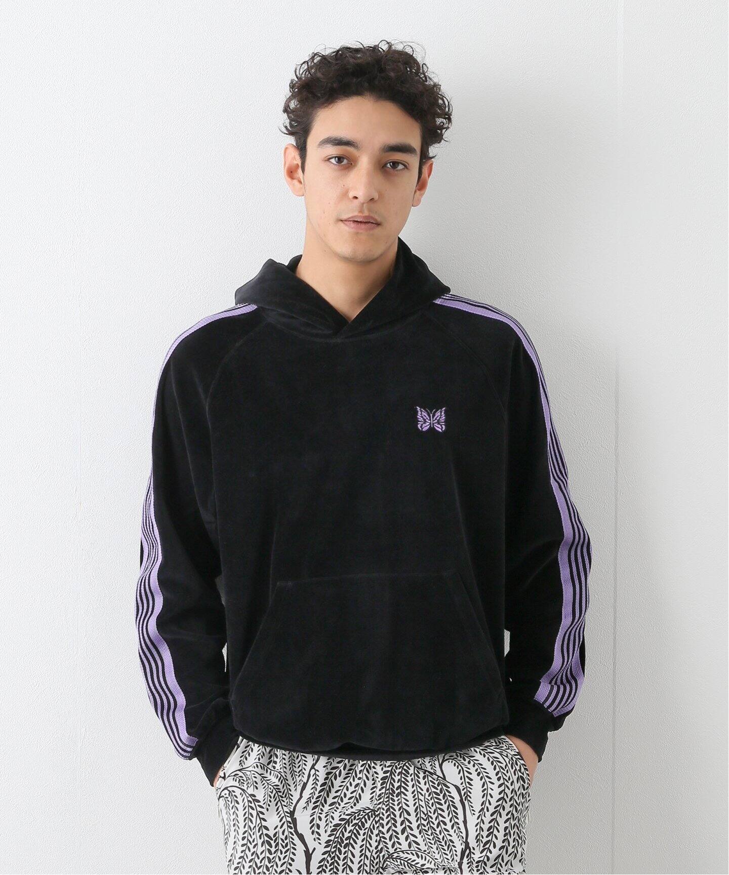 Needles◇Track 青 Hoody C/P e Velour/パーカー/L/ポリエステル/BRW 