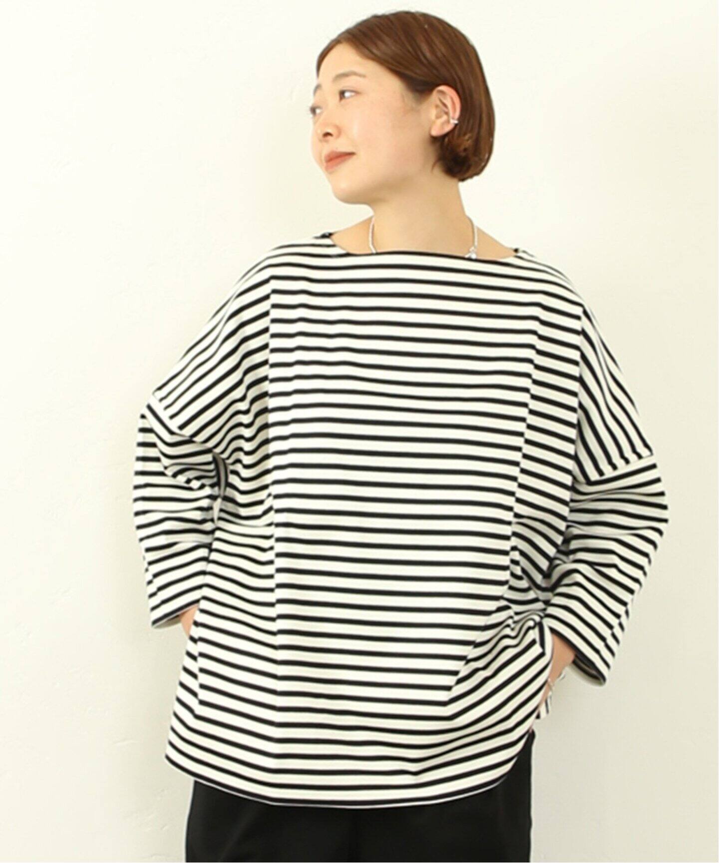 ミラノリブボーダー ボートネックプルオーバー（Tシャツ／カットソー  