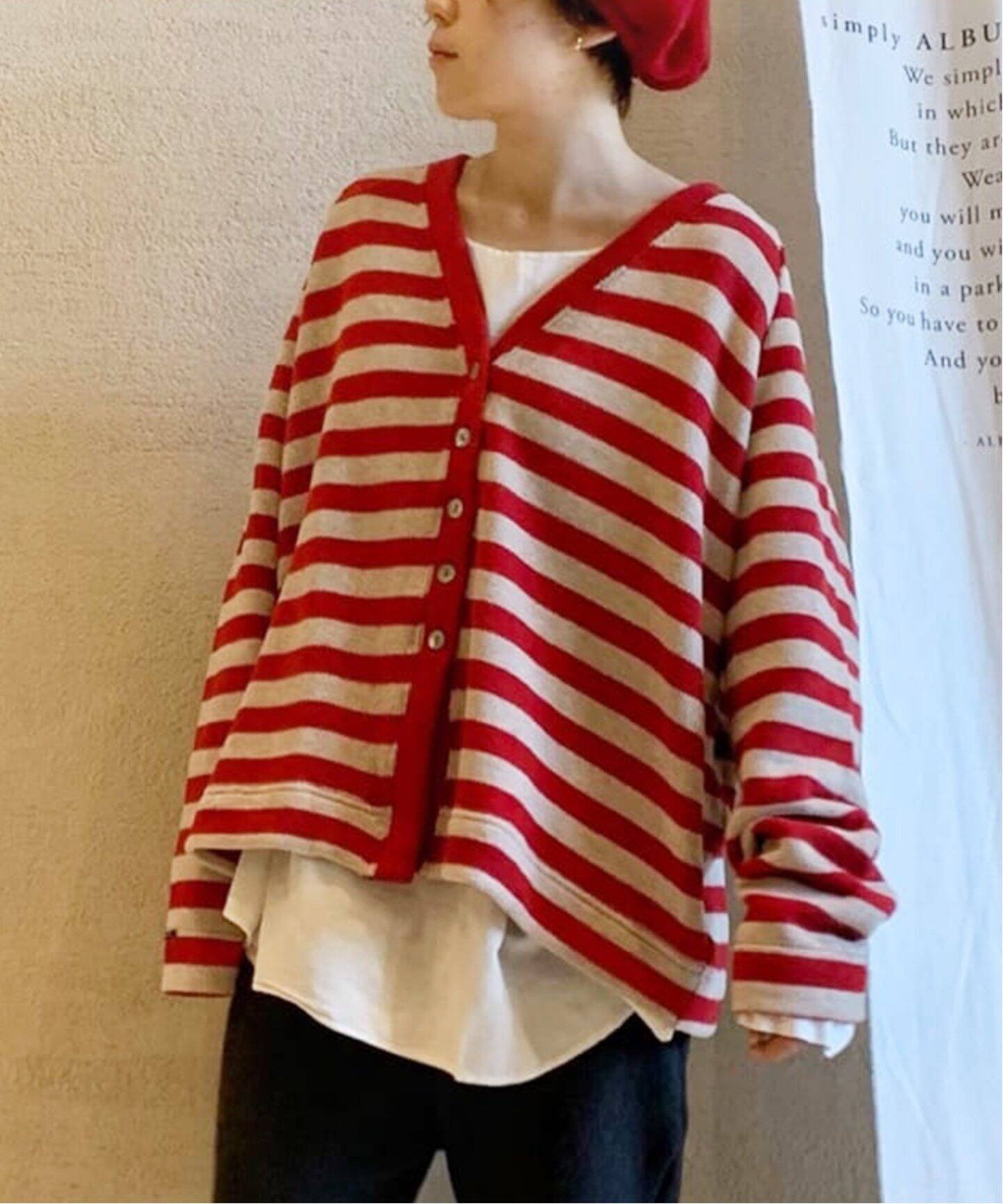 ALBUM DI FAMIGLIA/アルバム ディ ファミリア】STRIPED WIDE CARDIGAN 