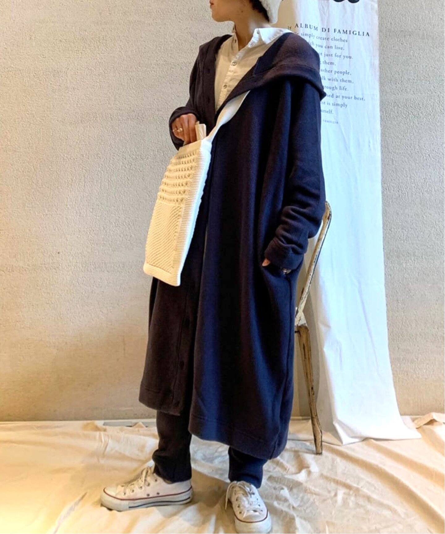 ALBUM DI FAMIGLIA/アルバム ディ ファミリア】HOODED LONG CARDIGAN 