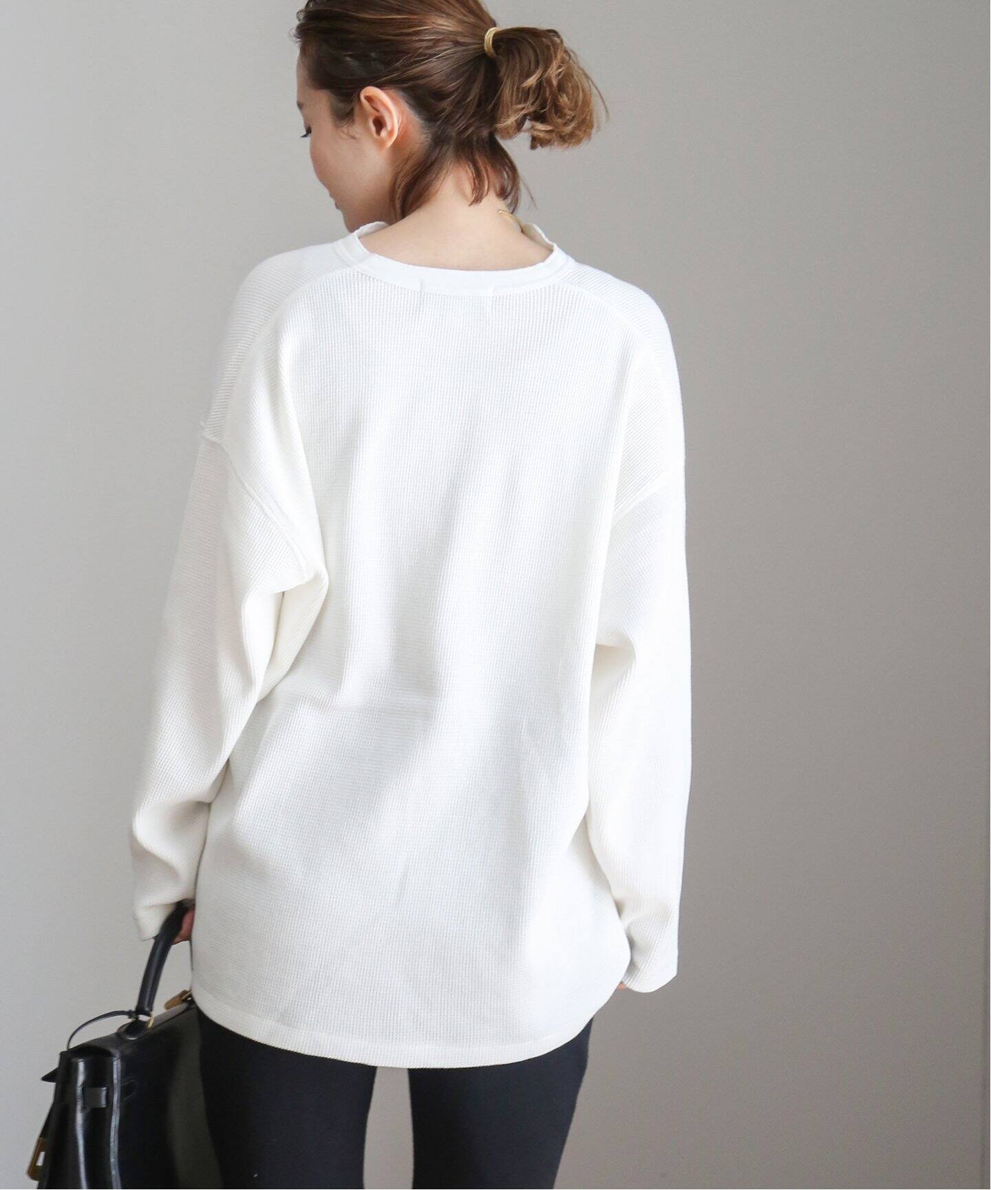 AMERICANA/アメリカーナ】ワッフル ヘンリー ロングスリーブ Tシャツ  