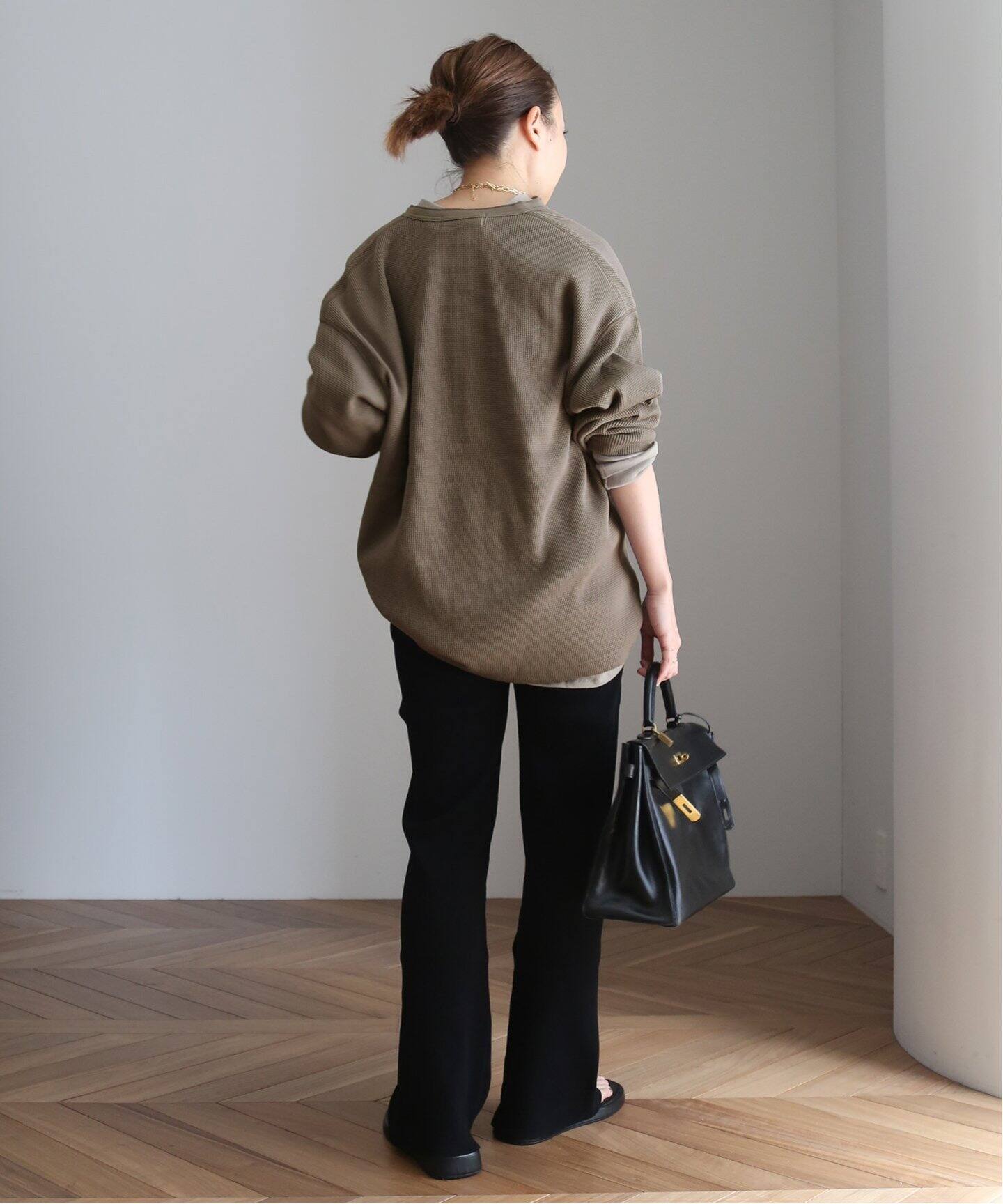 AMERICANA/アメリカーナ】ワッフル ヘンリー ロングスリーブ Tシャツ  