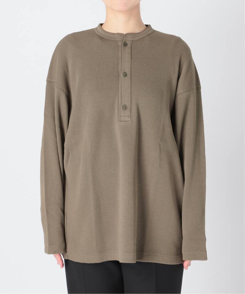 AMERICANA/アメリカーナ】ワッフル ヘンリー ロングスリーブ Tシャツ  