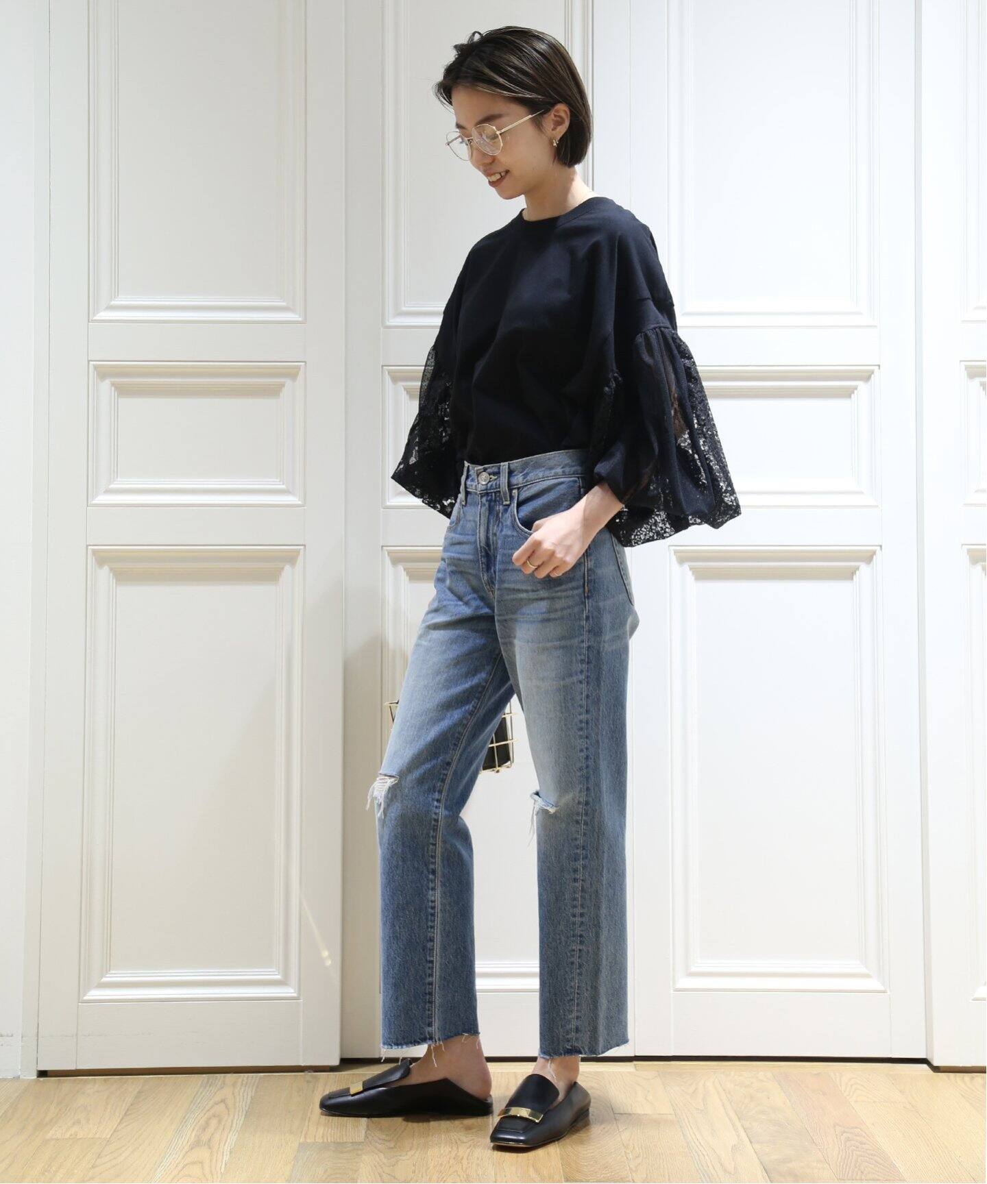 H/アッシュ】remake レースバルーンTシャツ（Tシャツ／カットソー  