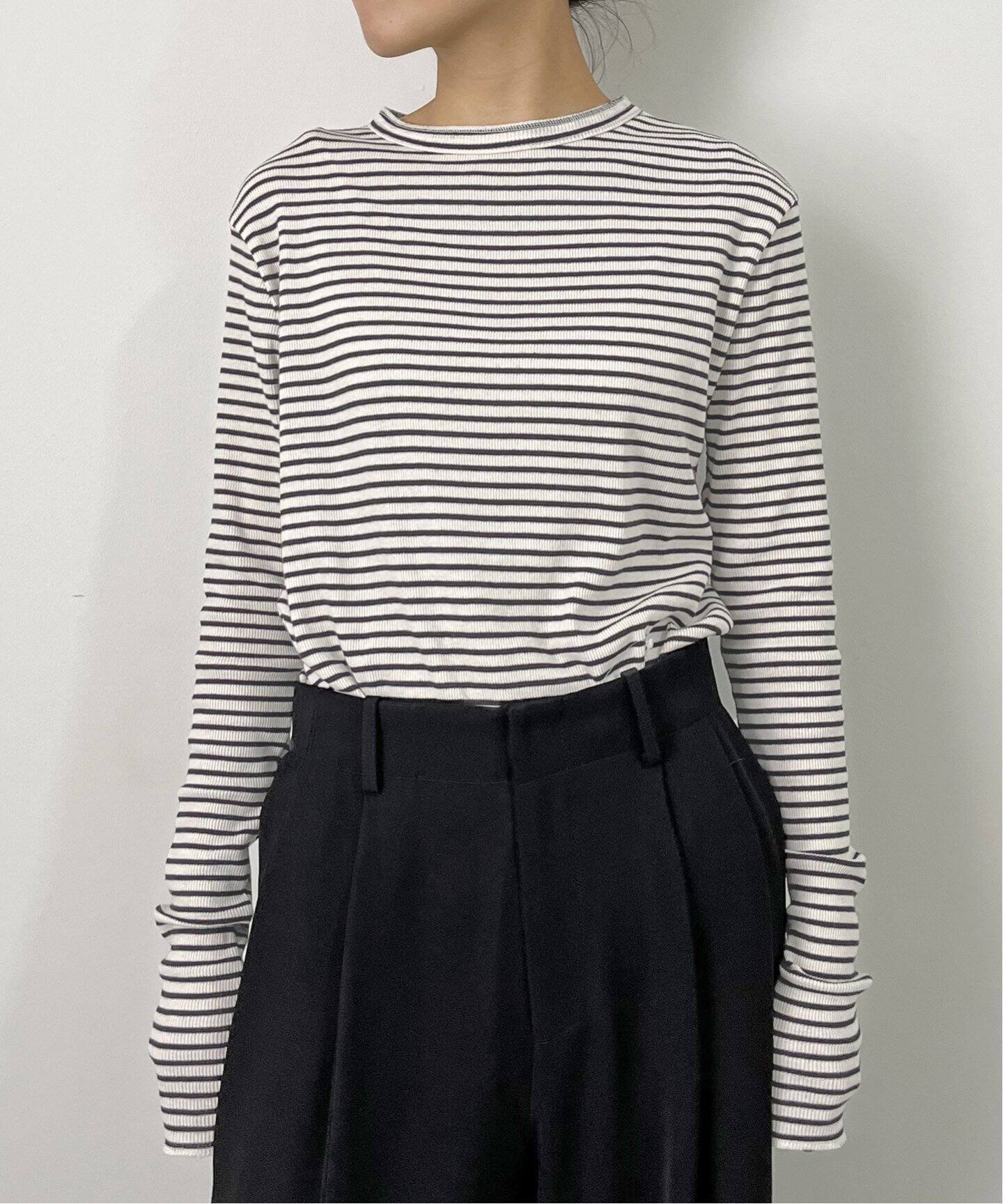 Border Rib Longsleeve T-sh（Tシャツ／カットソー）｜L