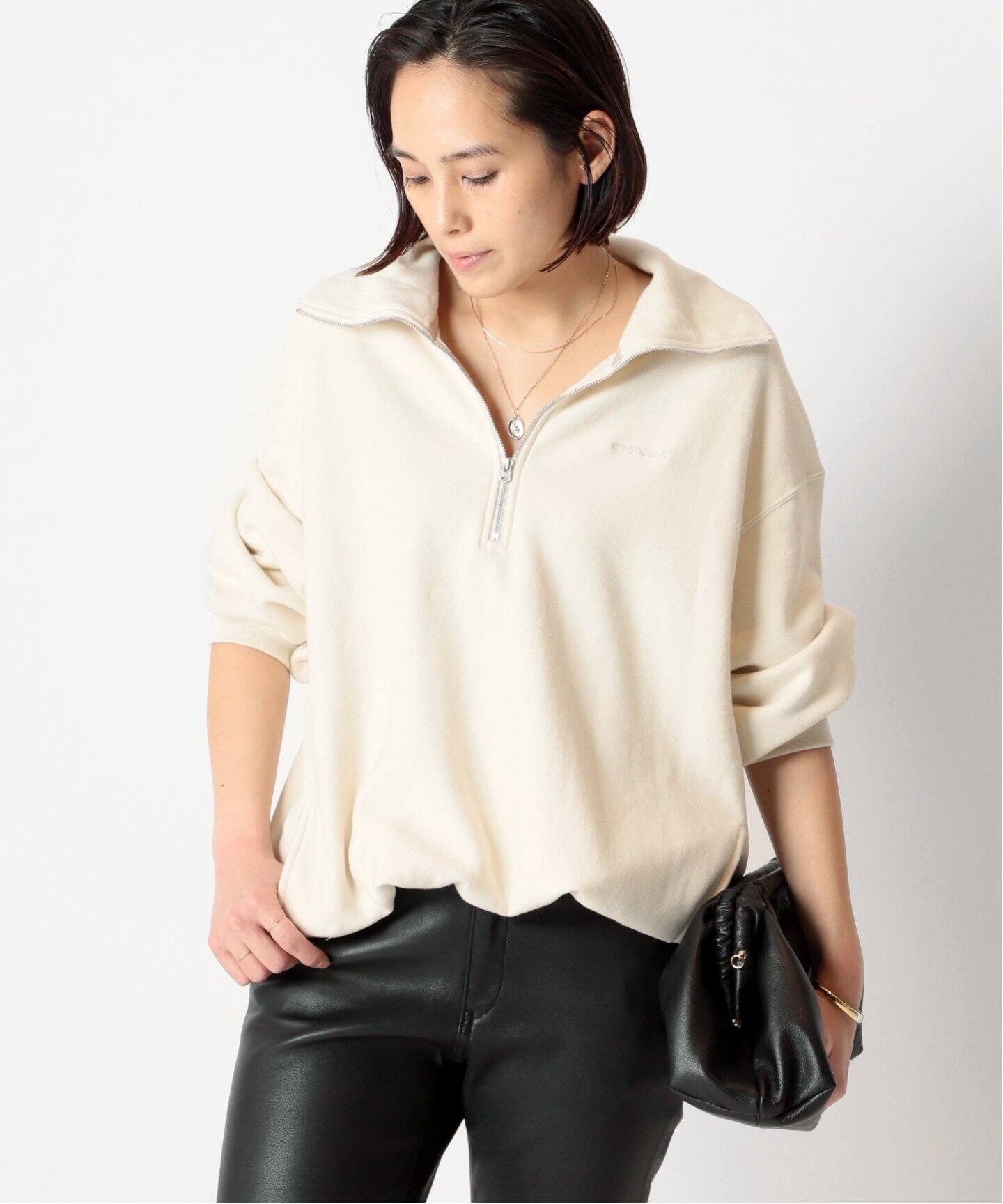 AMERICANA/アメリカーナ】 ハーフジップ スウェットプルオーバー（T  