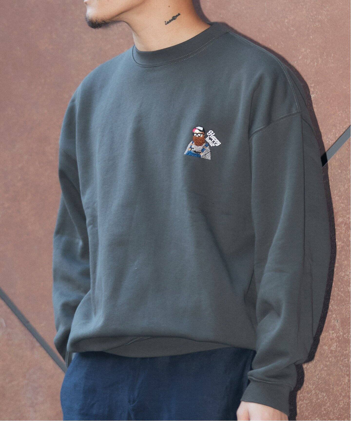 オーバーサイズ 刺繍裏起毛スウェット”FLOWER MOJYA”（Tシャツ 