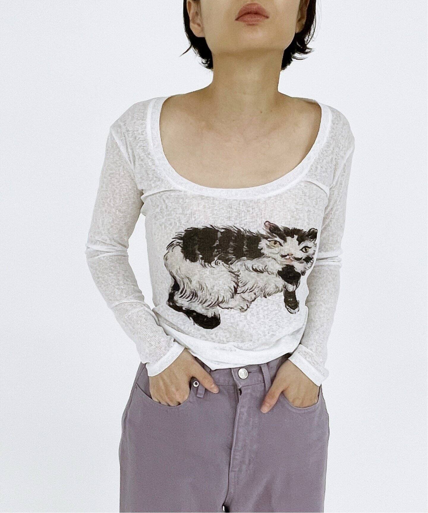 YUHAN WANG/ユハン ワン】printed cat top（Tシャツ／カットソー 