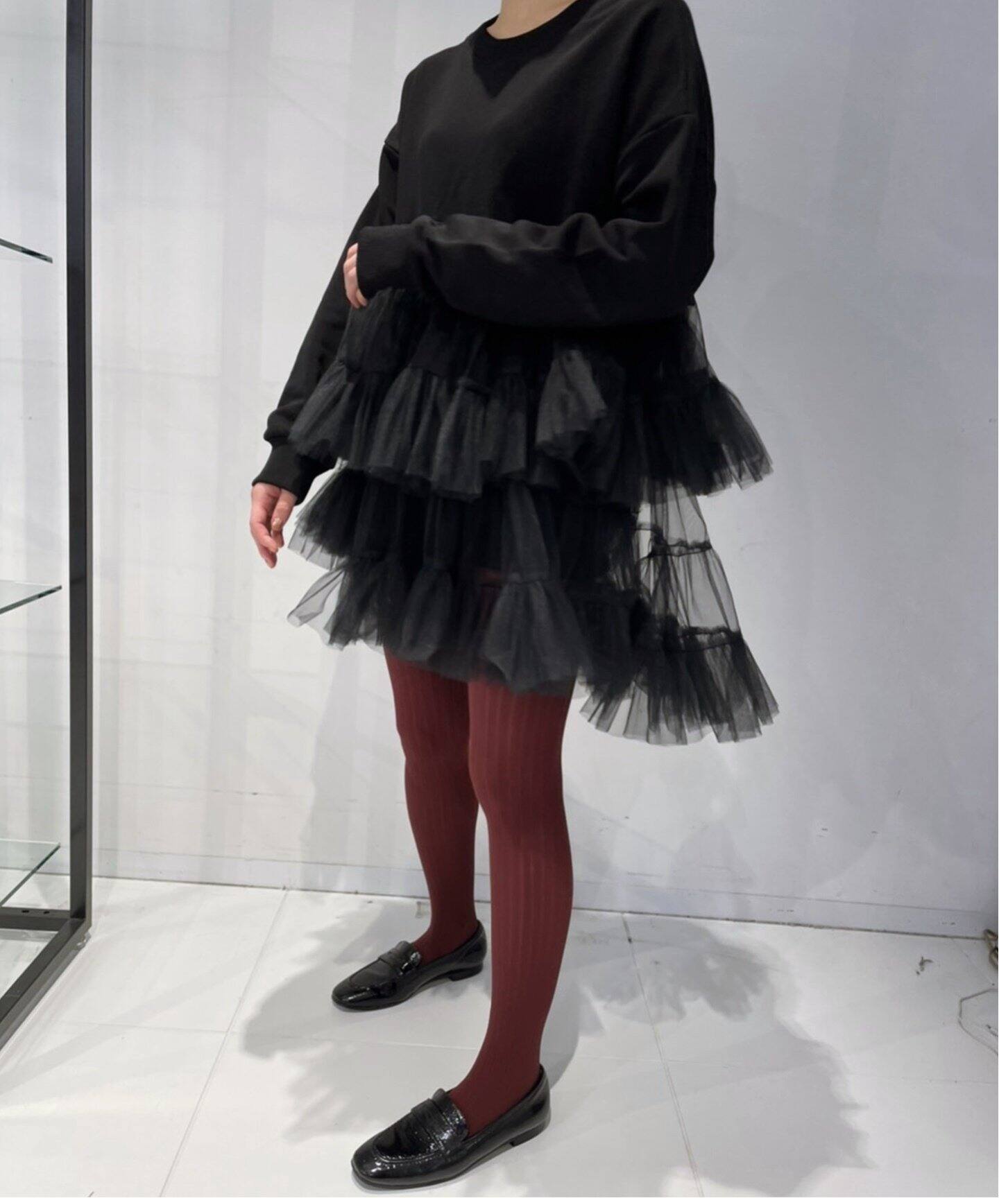 VIVIANO Ruffle Trimmed Tulle Top - 長袖
