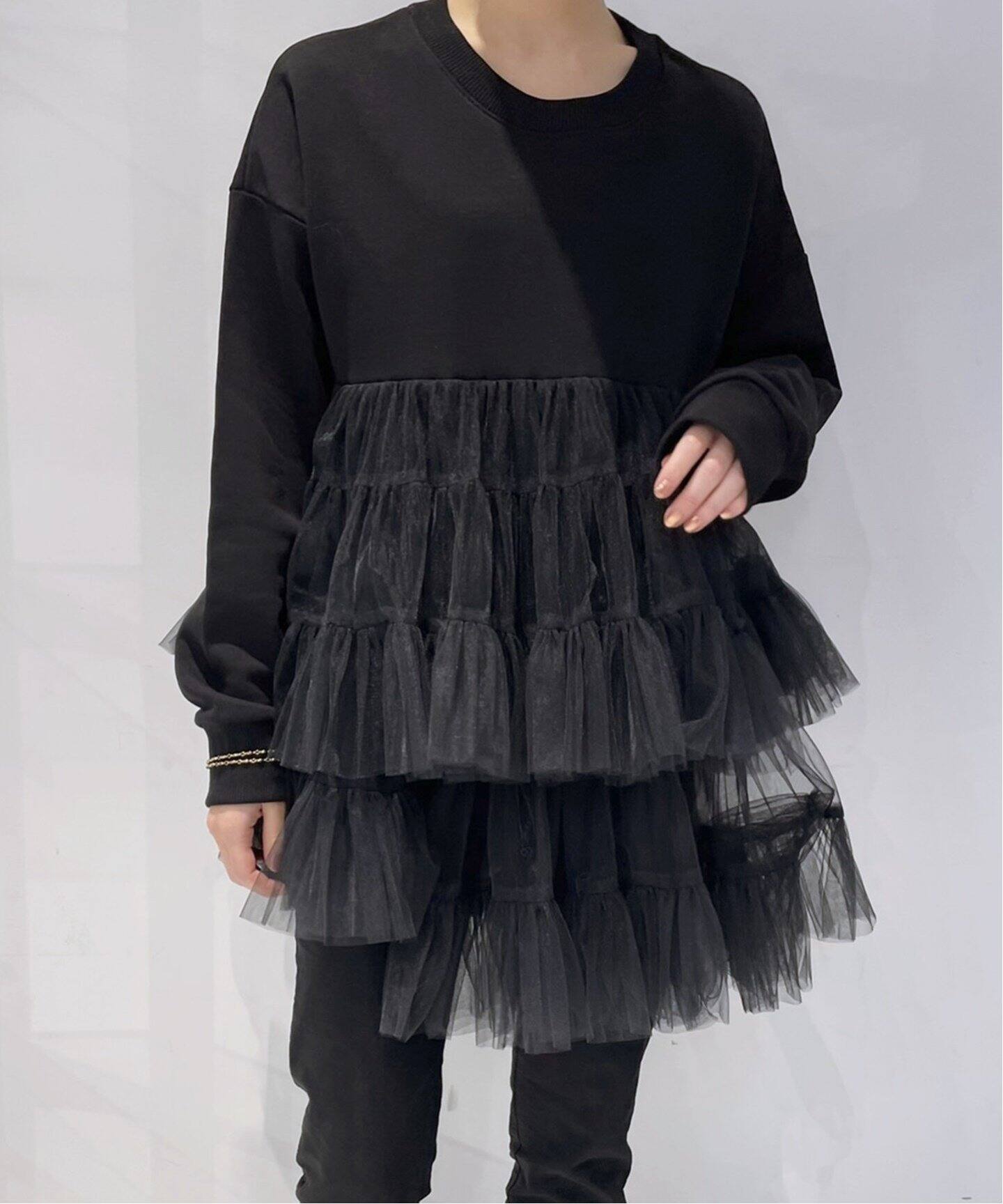 VIVIANO Ruffle Trimmed Tulle Top - 長袖 