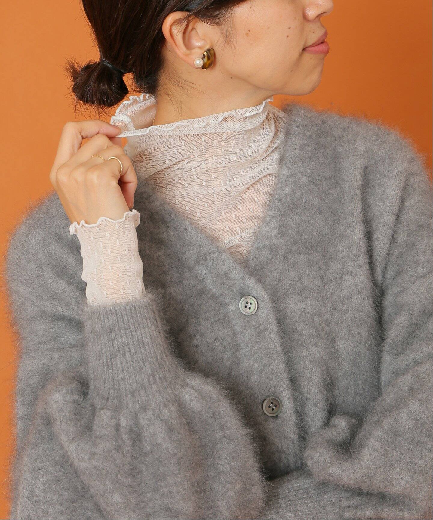 追加》IENA LA BOUCLE ドットチュールタートルネック（Tシャツ  