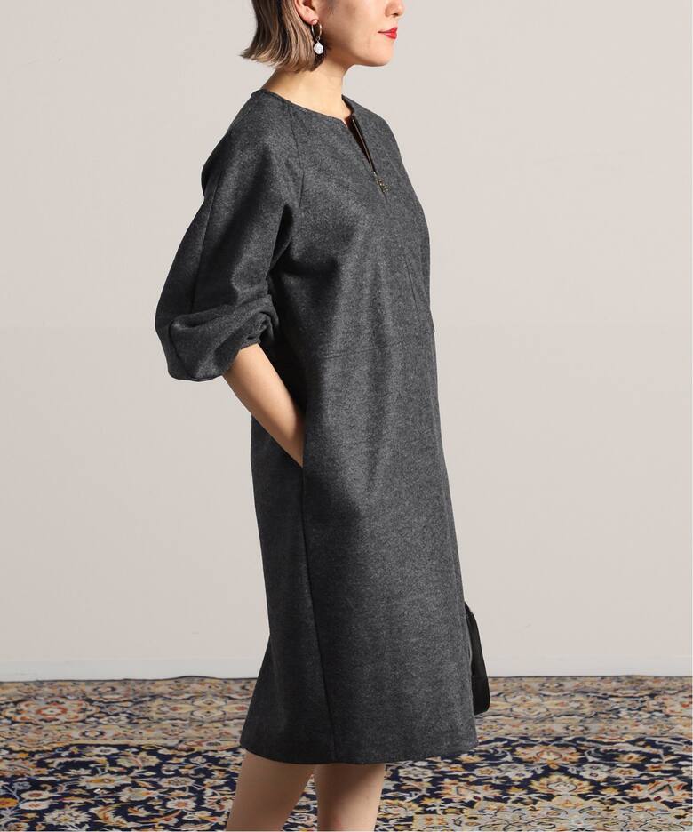 ウールリング圧縮 パフスリーブチュニックワンピース（ワンピース  