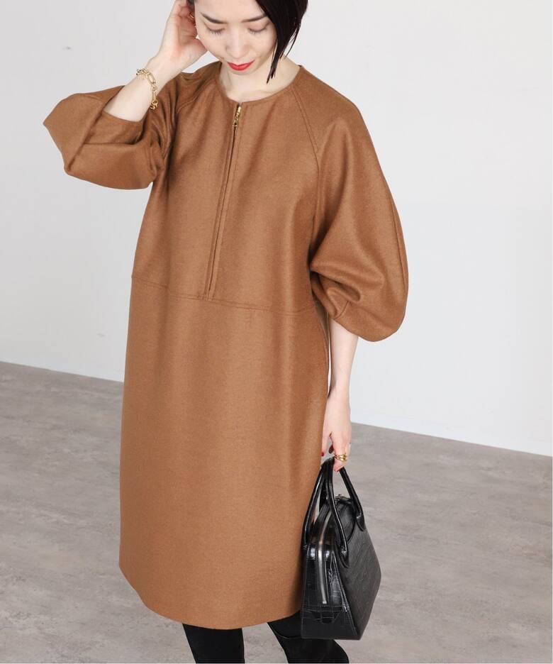 追加》ウールリング圧縮 パフスリーブチュニックワンピース  