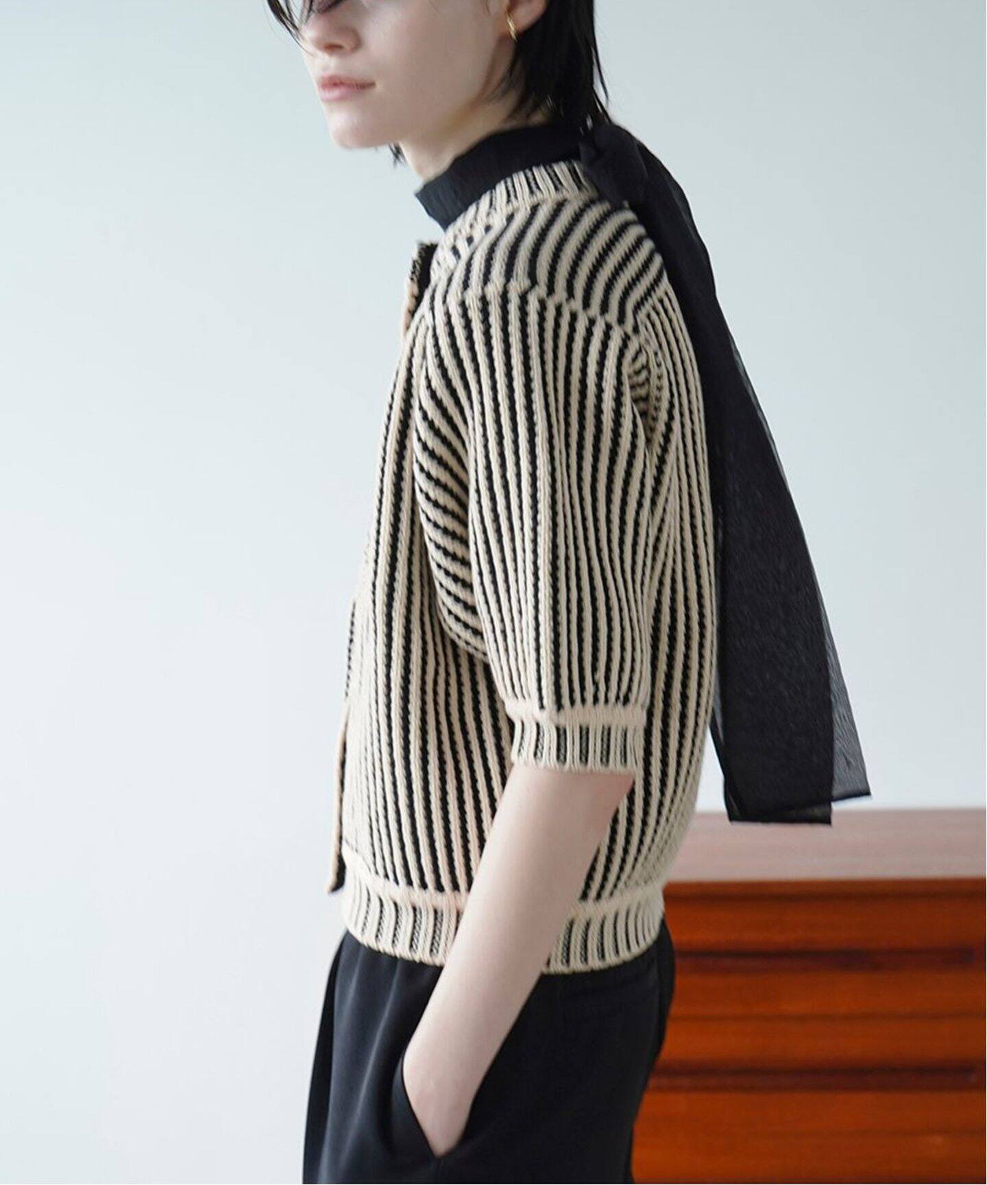CLANE / クラネ】STRIPE CABLE HALF SLEEVE CD（ニット／セーター 