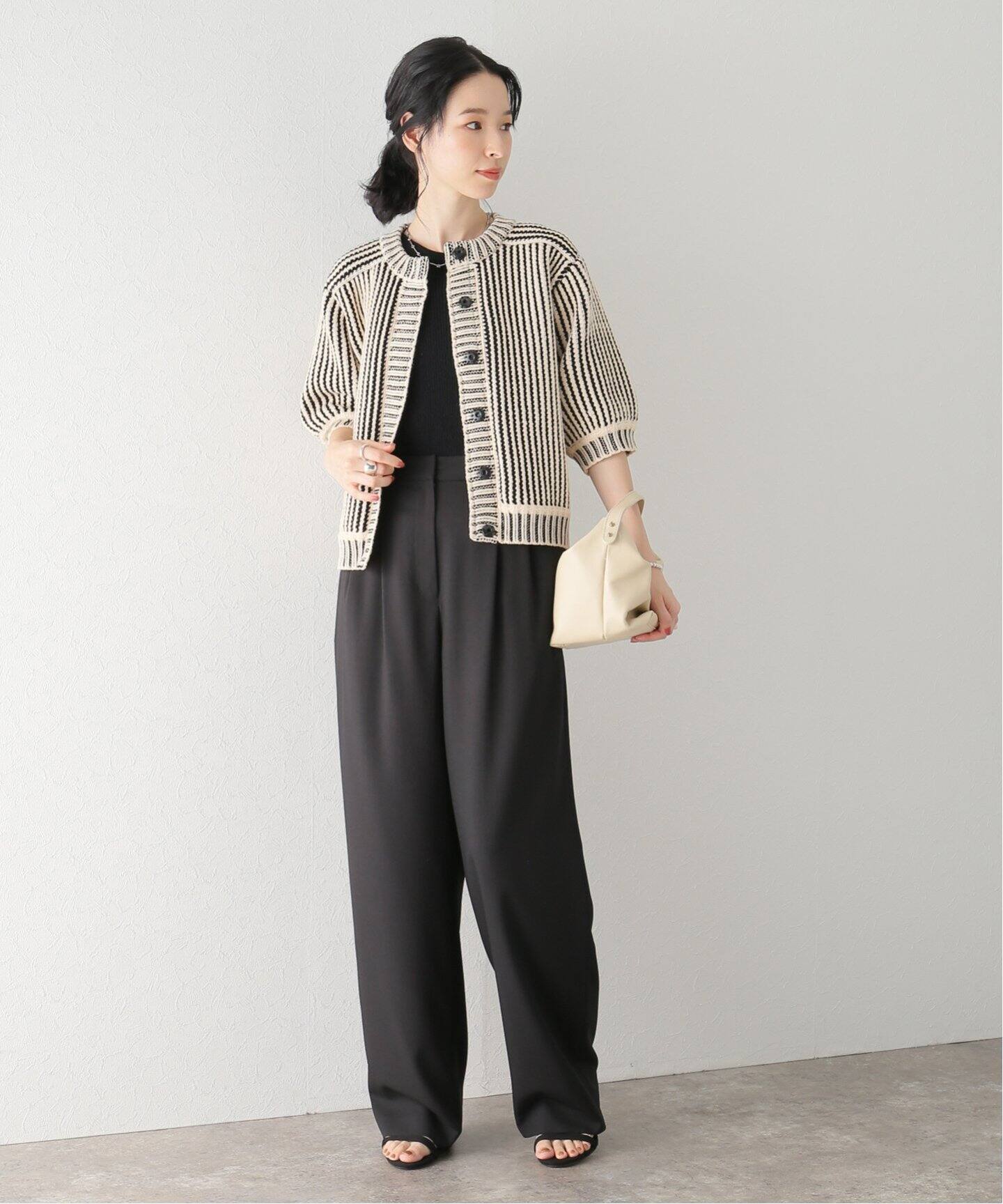 CLANE STRIPE CABLE HALF SLEEVE CARDIGAN 
