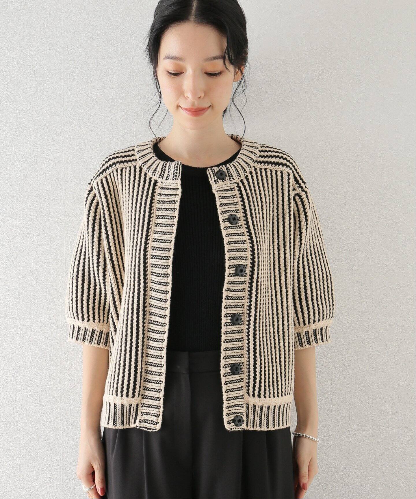 CLANE STRIPE CABLE HALF SLEEVE CARDIGAN HOT ! CLANE STRIPE CABLE  