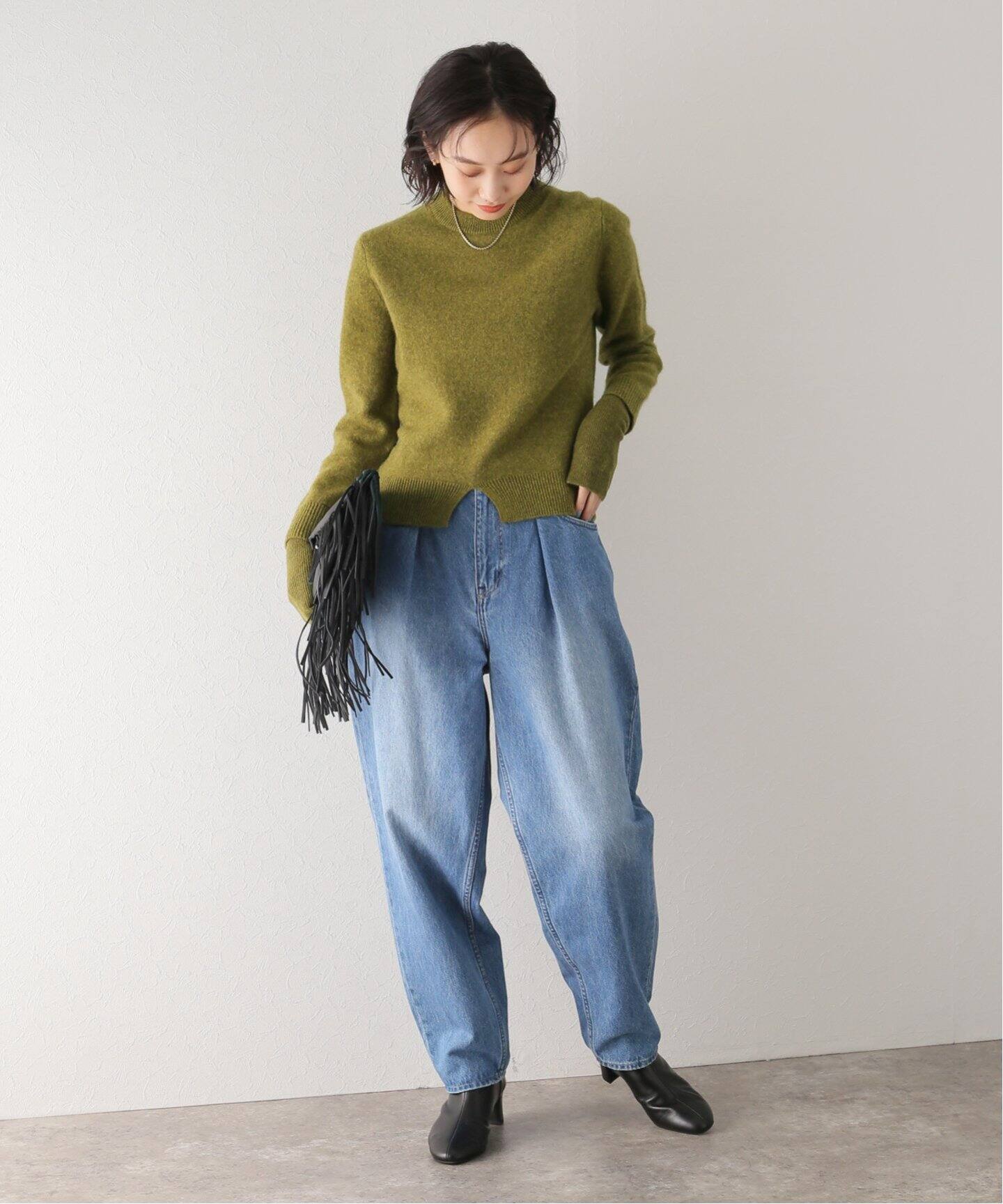 CLANE / クラネ】LAYER SLEEVE YAK KNIT TOPS（ニット／セーター 