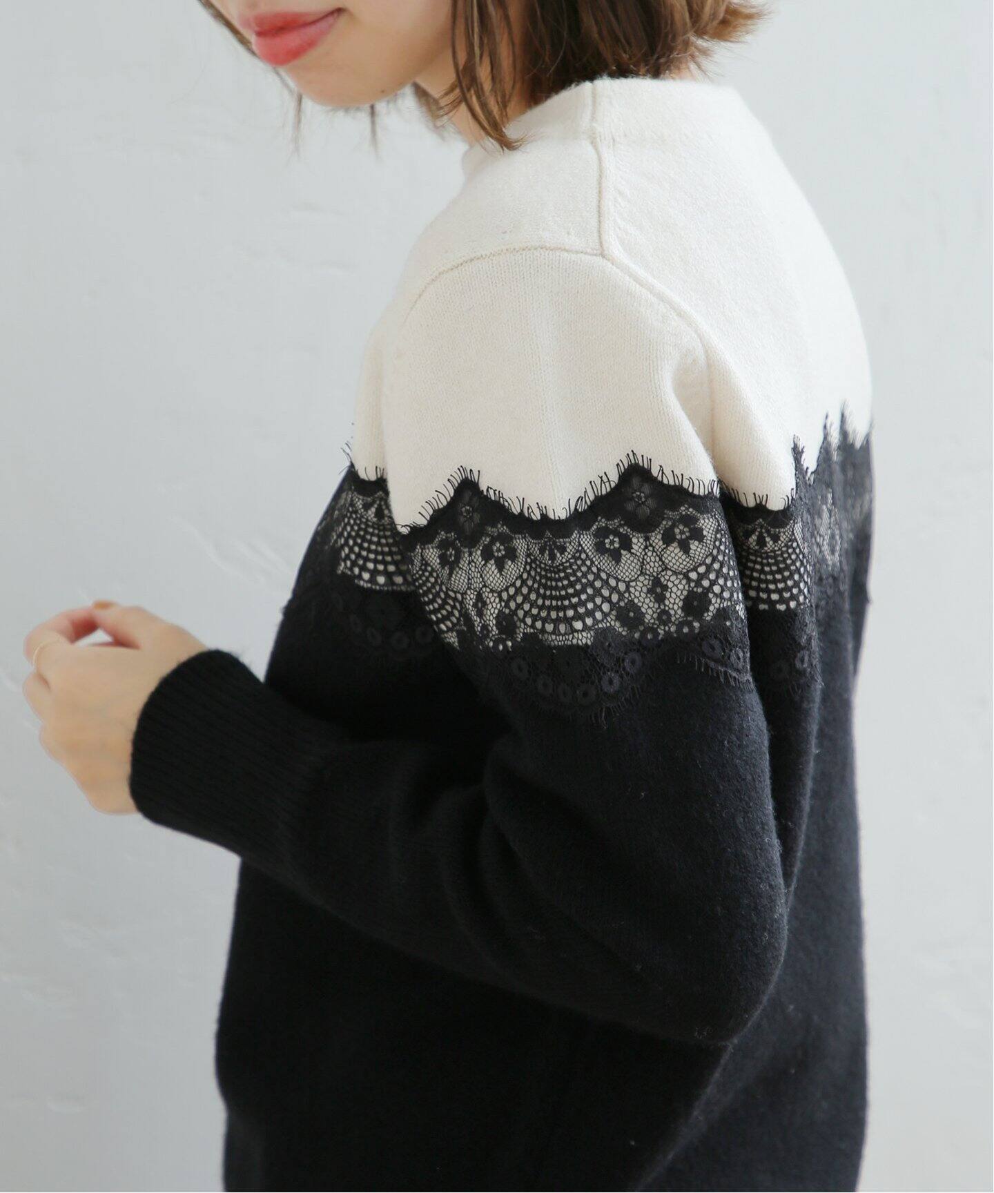 バイカラーレース ボートネック プルオーバー（ニット／セーター）｜La  