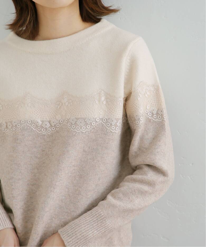 バイカラーレース ボートネック プルオーバー（ニット／セーター）｜La  
