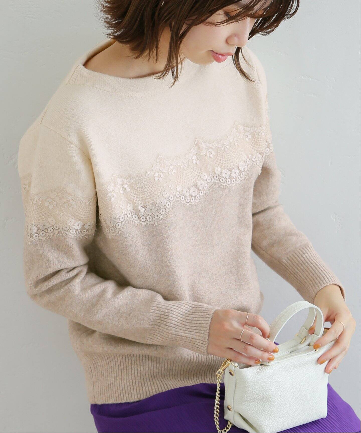 バイカラーレース ボートネック プルオーバー（ニット／セーター）｜La  