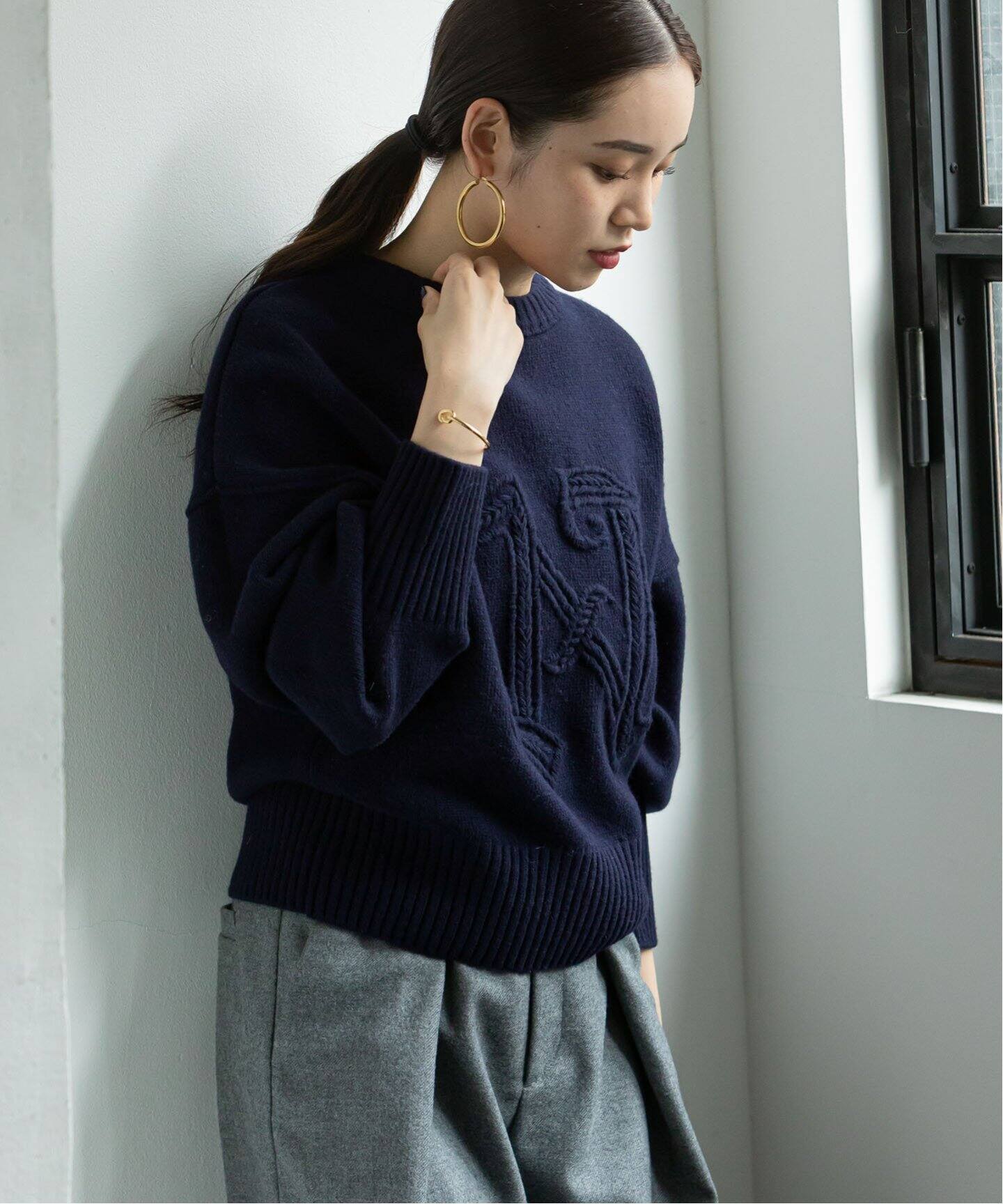 Nロゴ刺繍ニットプルオーバー（ニット／セーター）｜NOBLE（ノーブル  