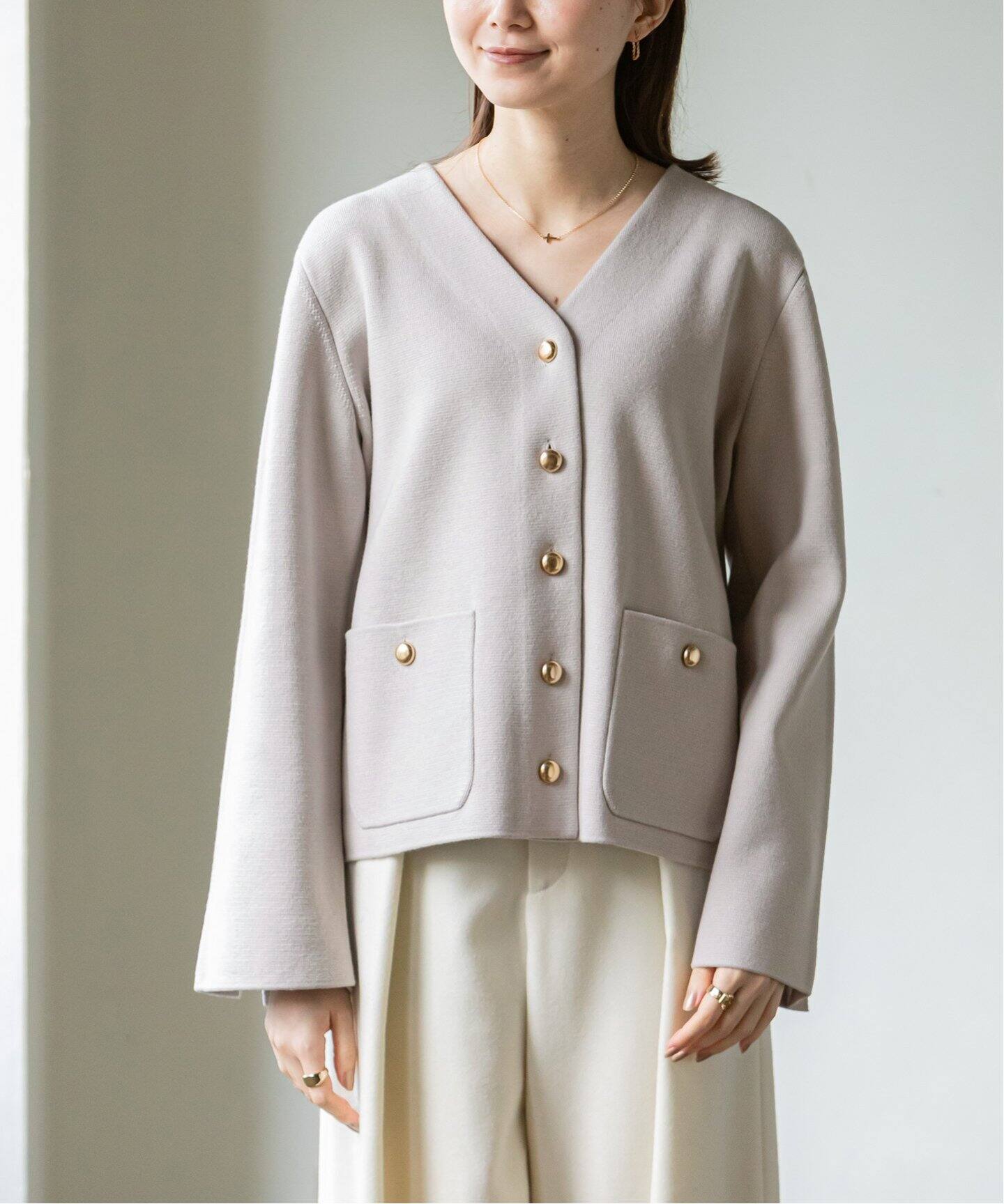 ワールド ウール ニットリブ カーディガン イタリア製 M おとなし 