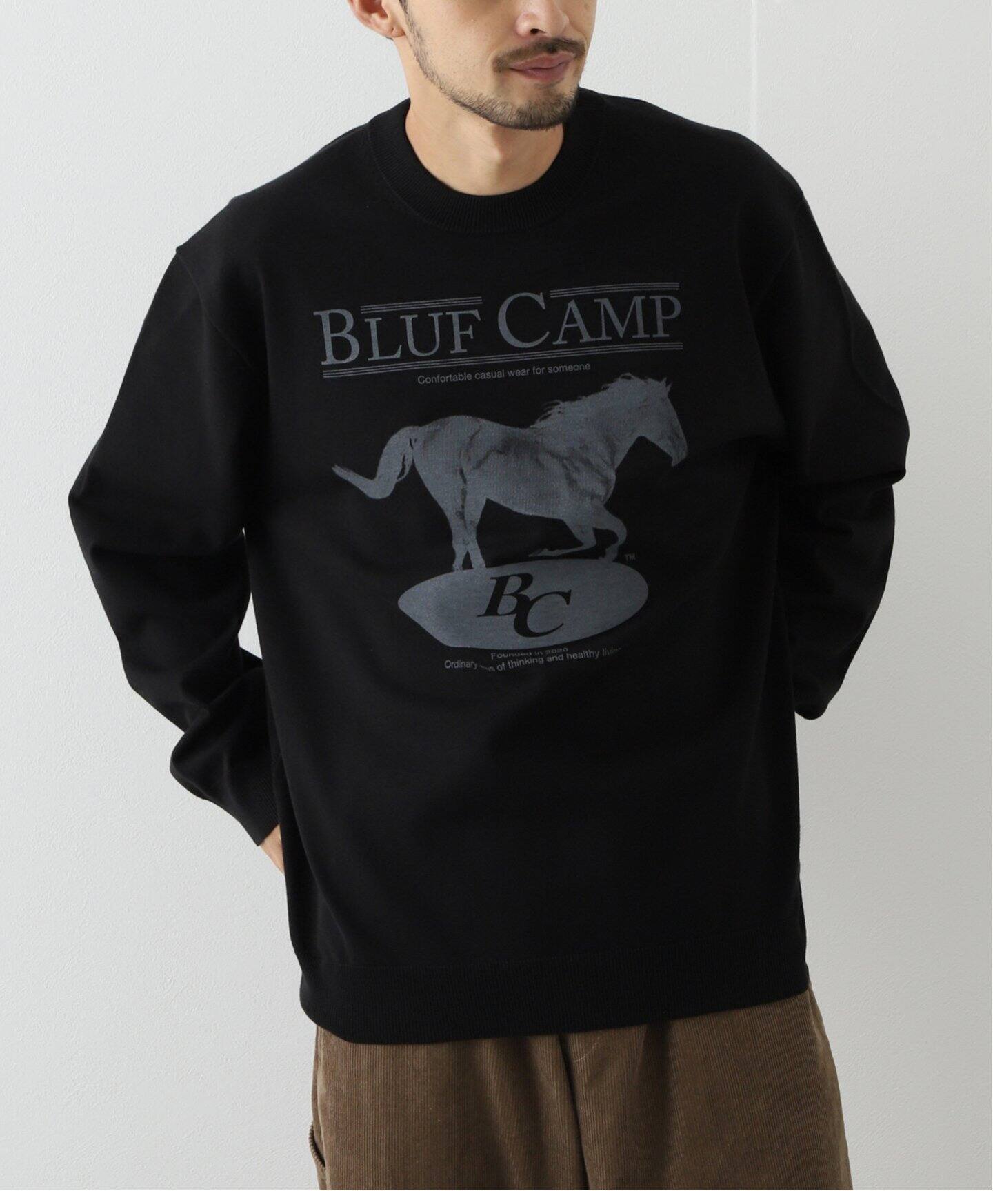 BLUFCAMP / ブルーフキャンプ】 Printed-Cotton Sweater（ニット 