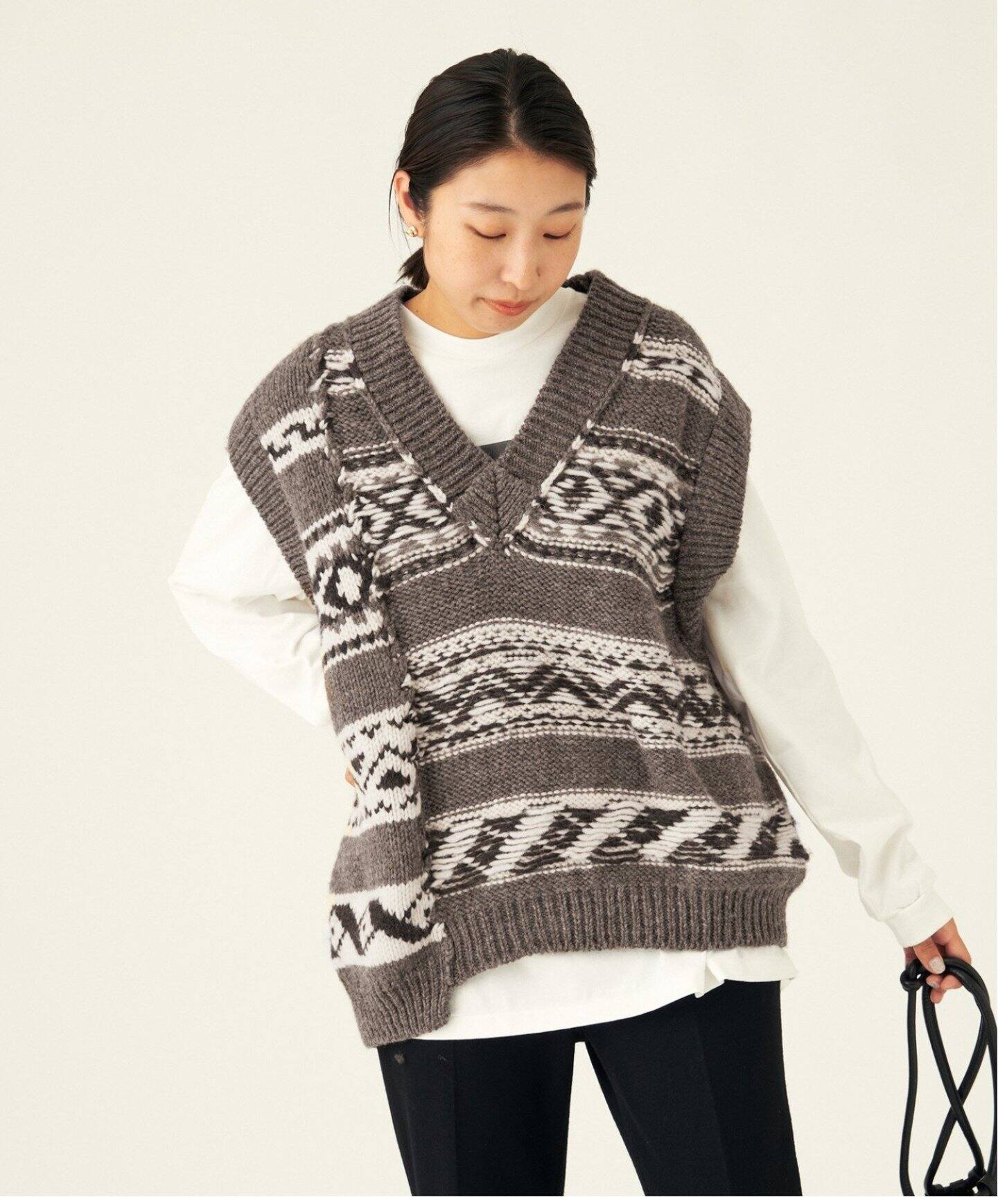 JANE SMITH/ジェーンスミス】7G FAIR ISLE VNECK ベスト（ベスト