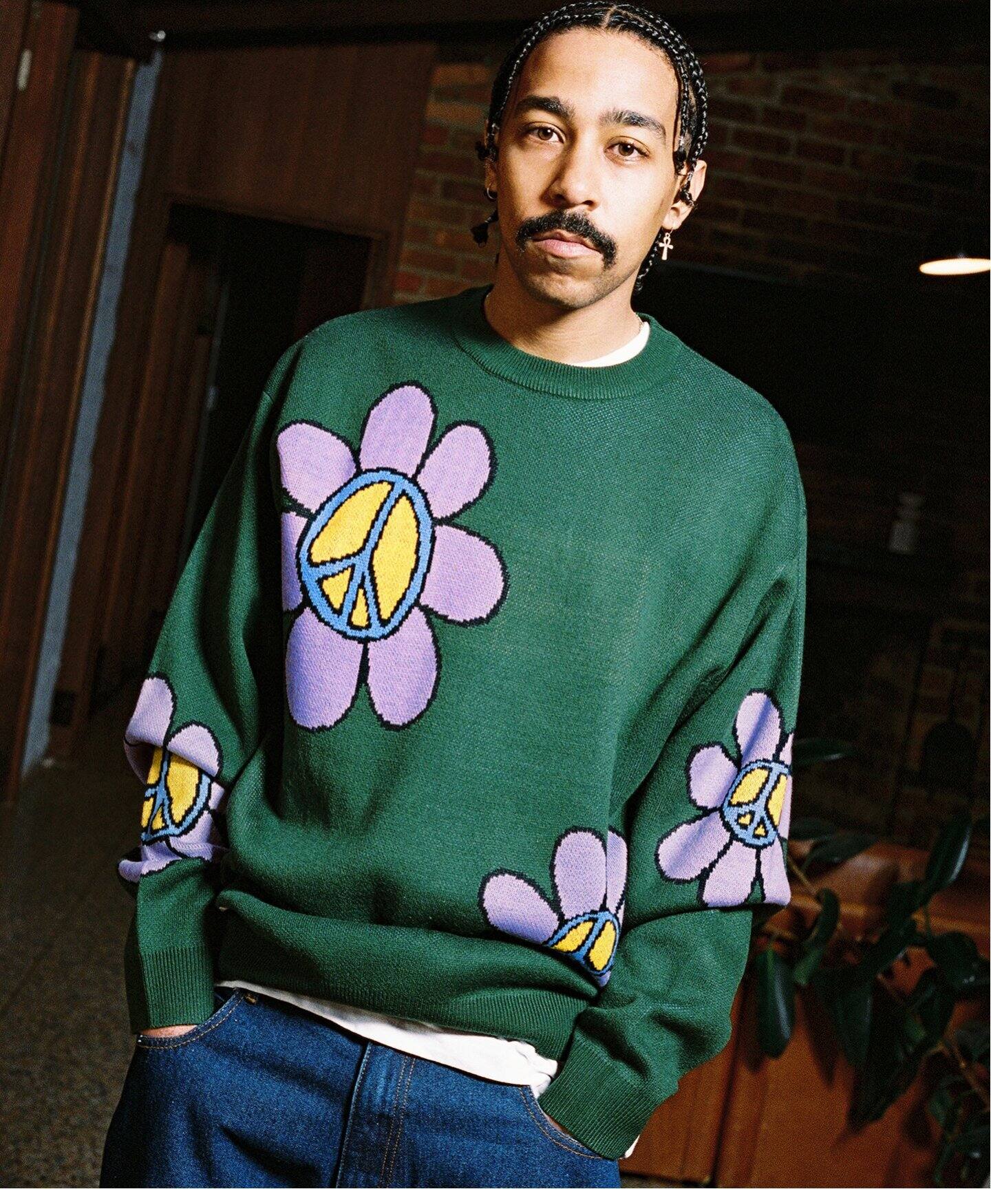 BUTTER GOODS/バターグッズ】 FLOWERS KNITTED SWEATER：ニット 