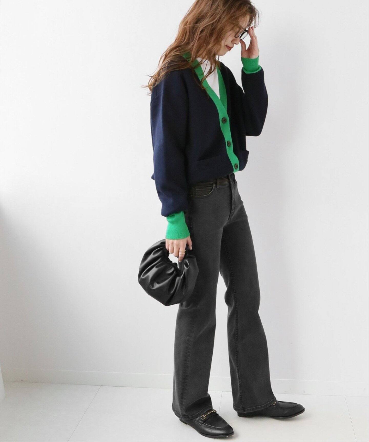 追加》ダブルニットコントラストカーディガン（カーディガン  