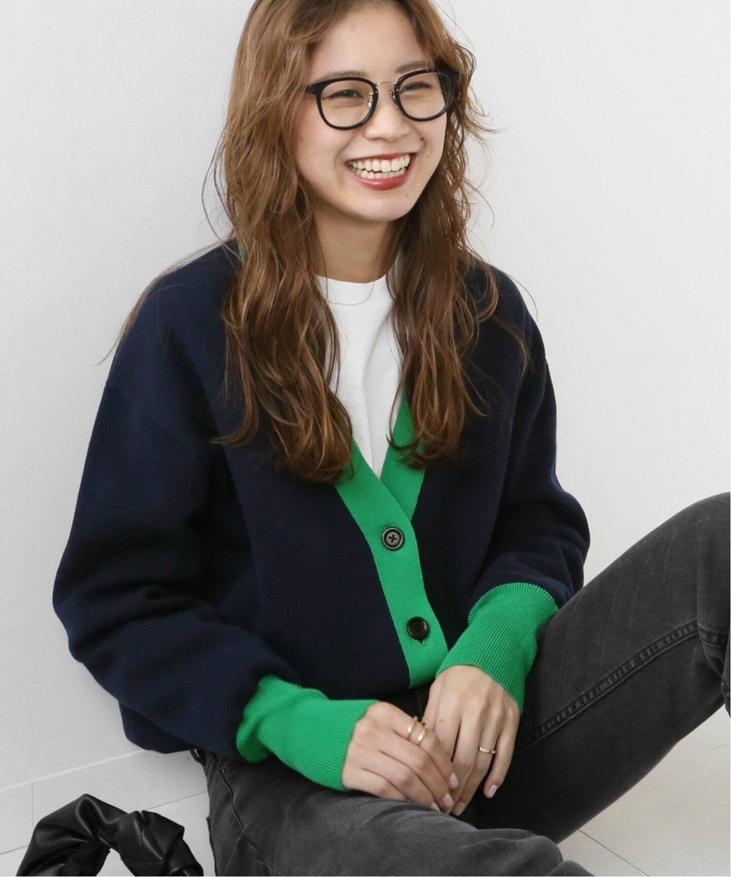 追加》ダブルニットコントラストカーディガン（カーディガン  