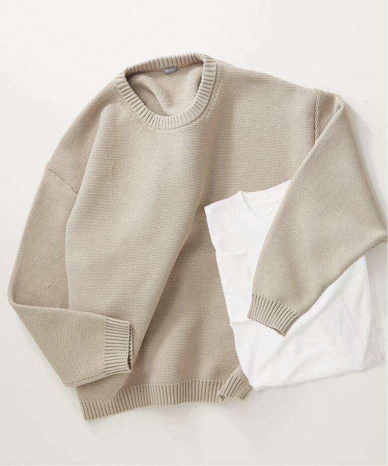 ニット+カットソーの2点SET】リサイクルポリエステル ワッフルニット 