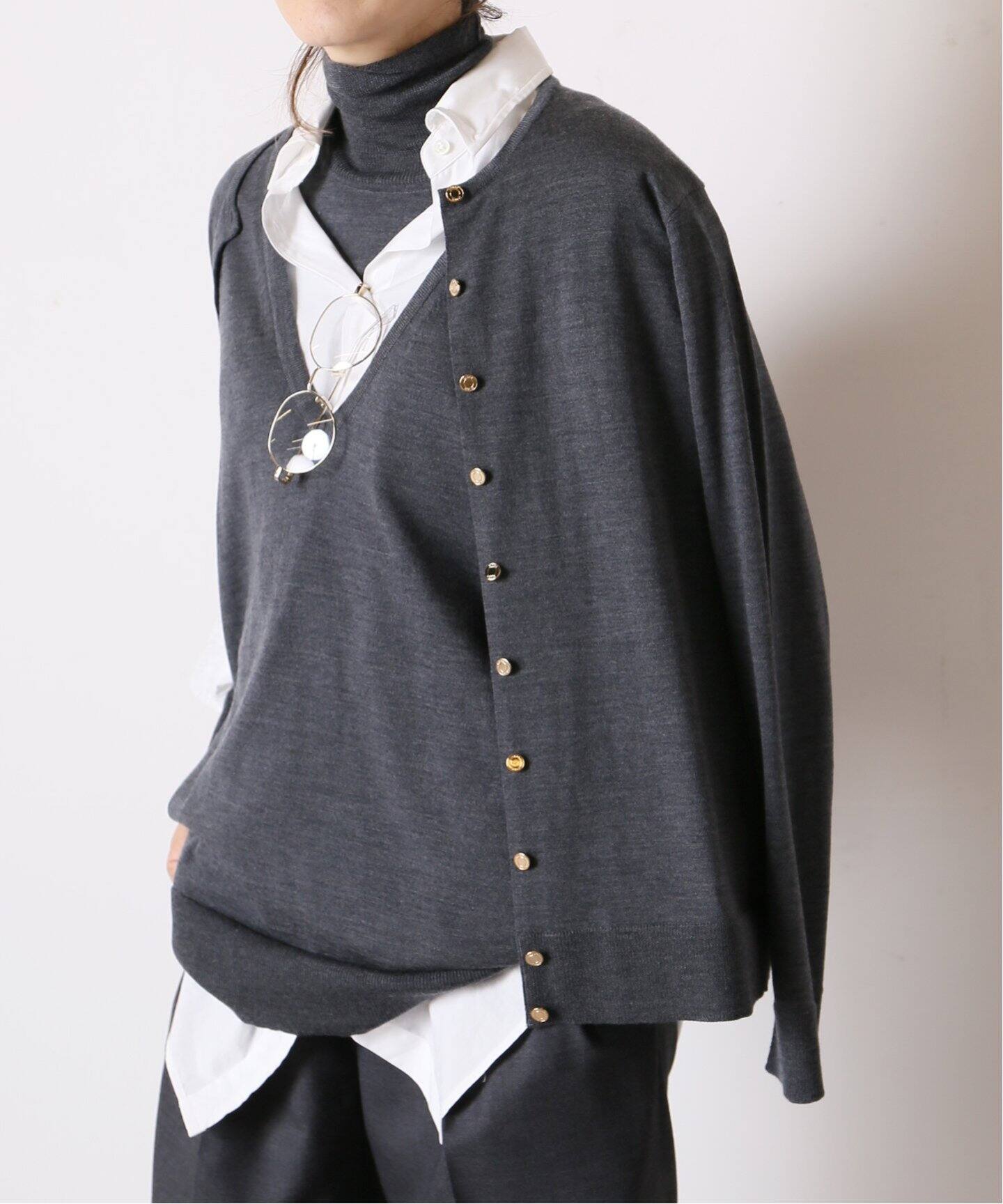 deuxieme classeFF30 クルーネック オーバー カーディガン 