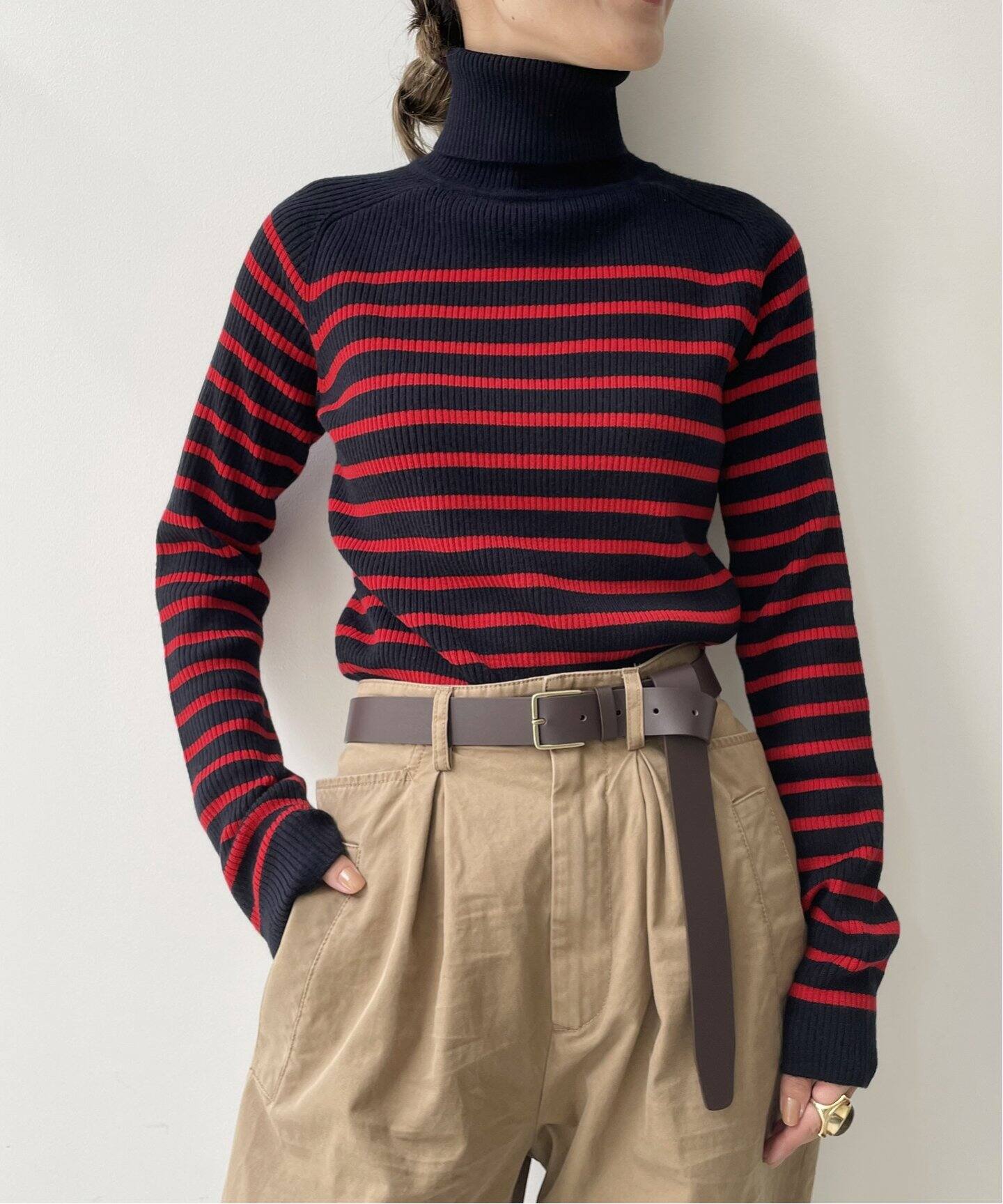 Border Turtleneck Knit（ニット／セーター）｜L