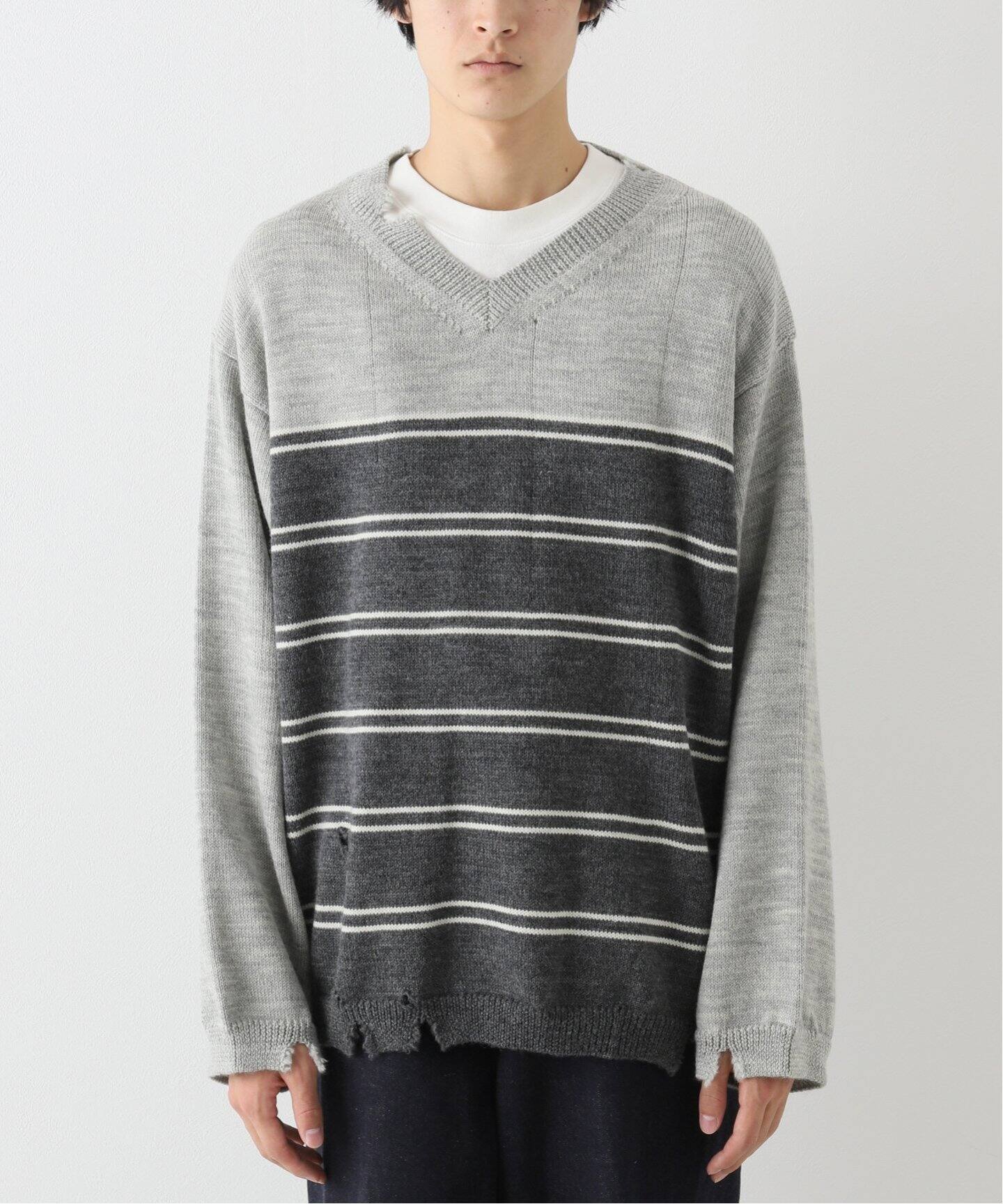 NOMA T.D. / ノ－マ・ティー・ディー】STRIPE DAMAGED SWEATER（ニット 
