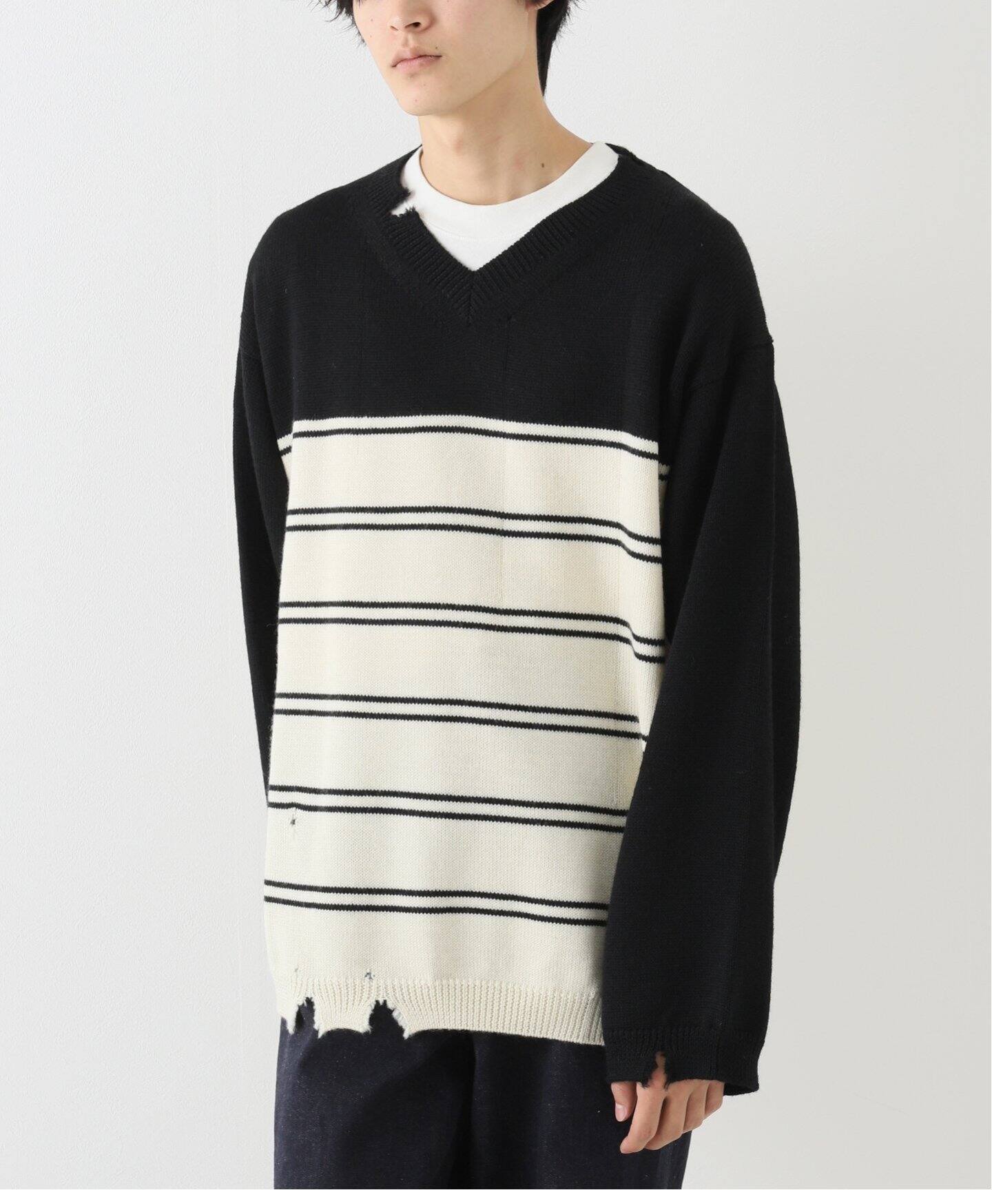 NOMA T.D. / ノ－マ・ティー・ディー】STRIPE DAMAGED SWEATER（ニット 