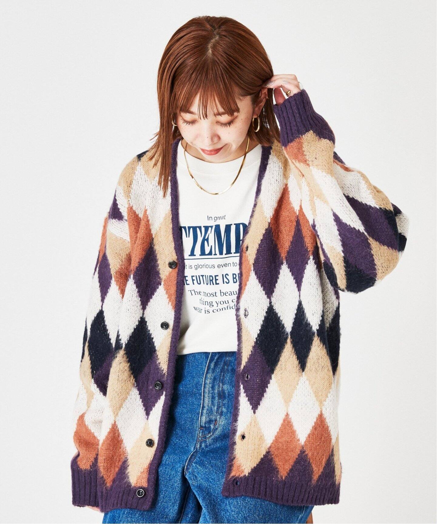 Re オーバーサイズ 総柄グランジカーディガン（カーディガン）｜B.C 
