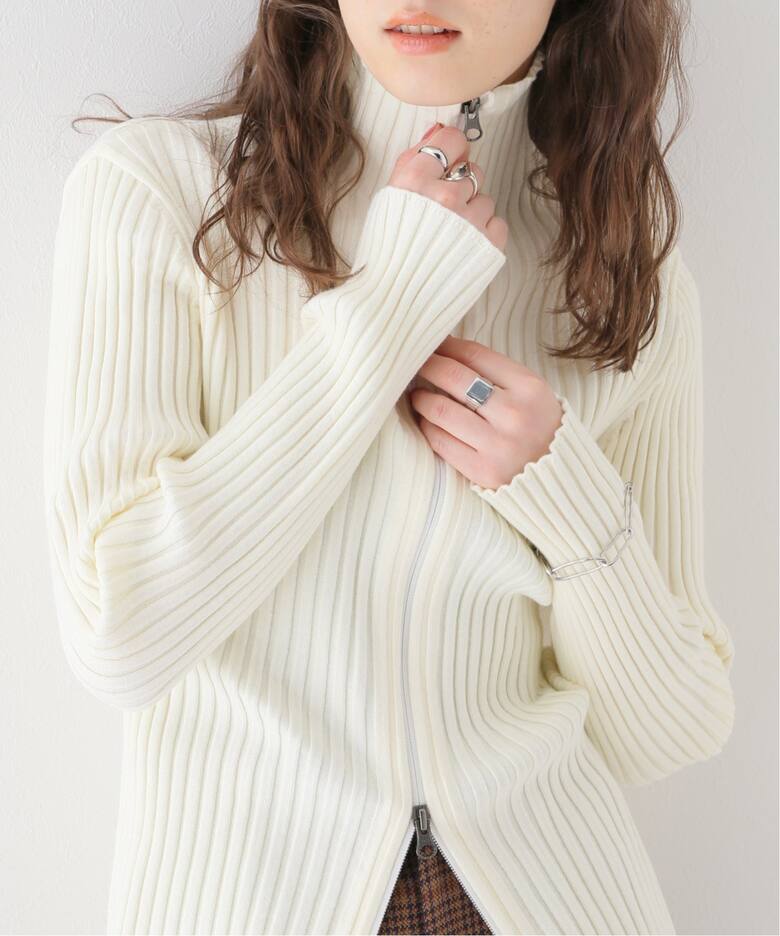 AMOMENTO / アモーメント】RIBBED HIGH NECK カーディガン  