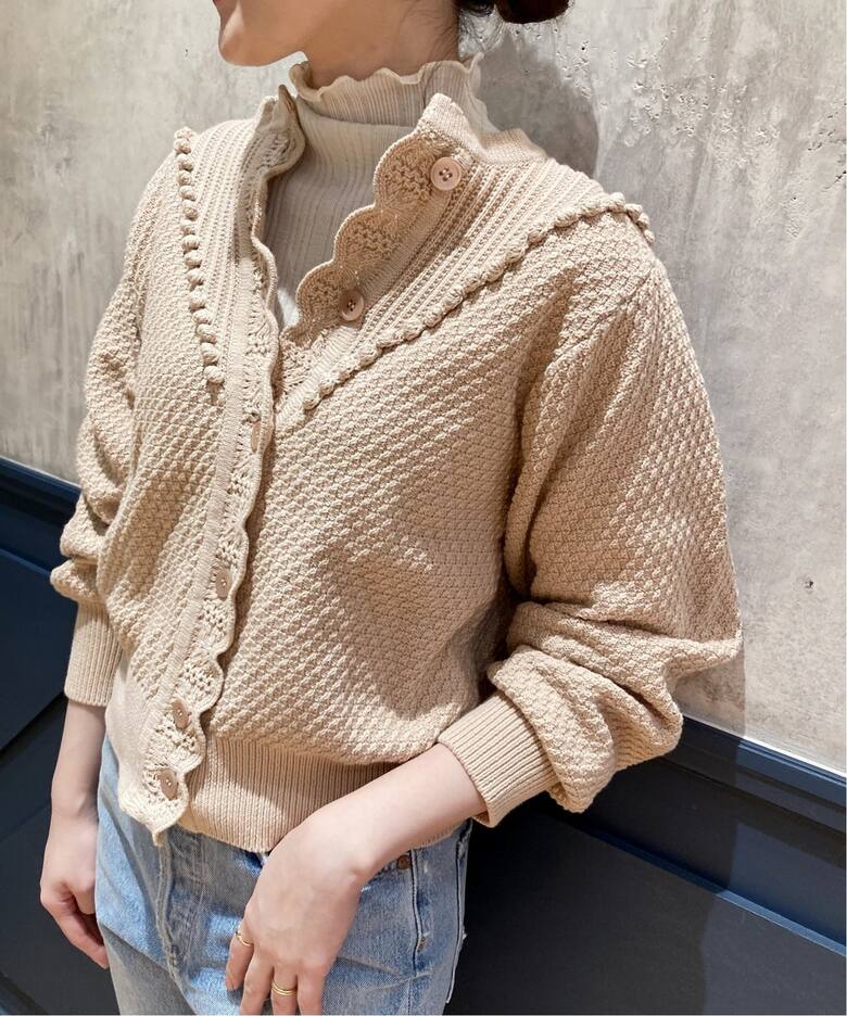 追加》IENA LA BOUCLE AJAポンポンカーディガン◇（カーディガン  