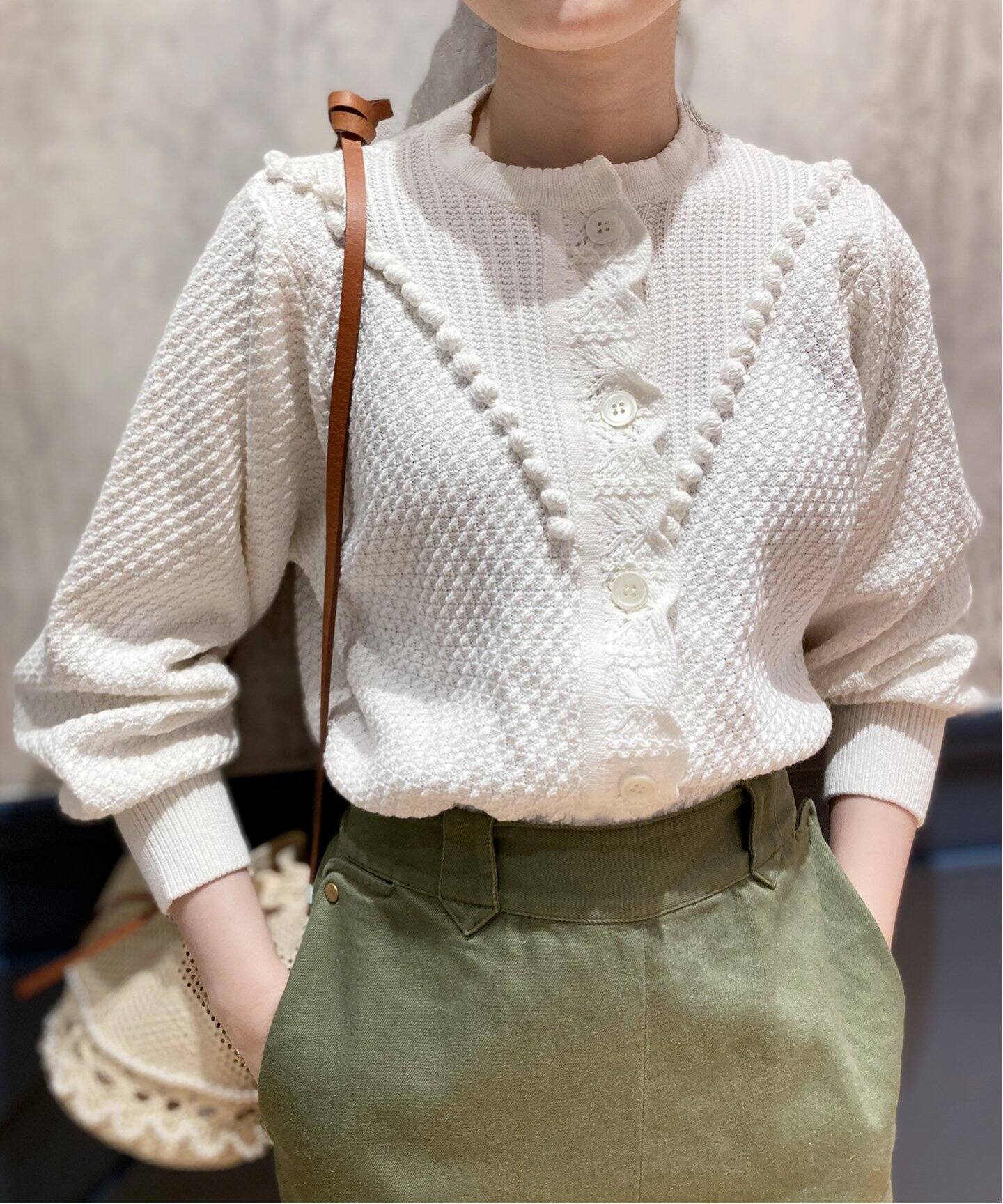 追加》IENA LA BOUCLE AJAポンポンカーディガン◇（カーディガン 