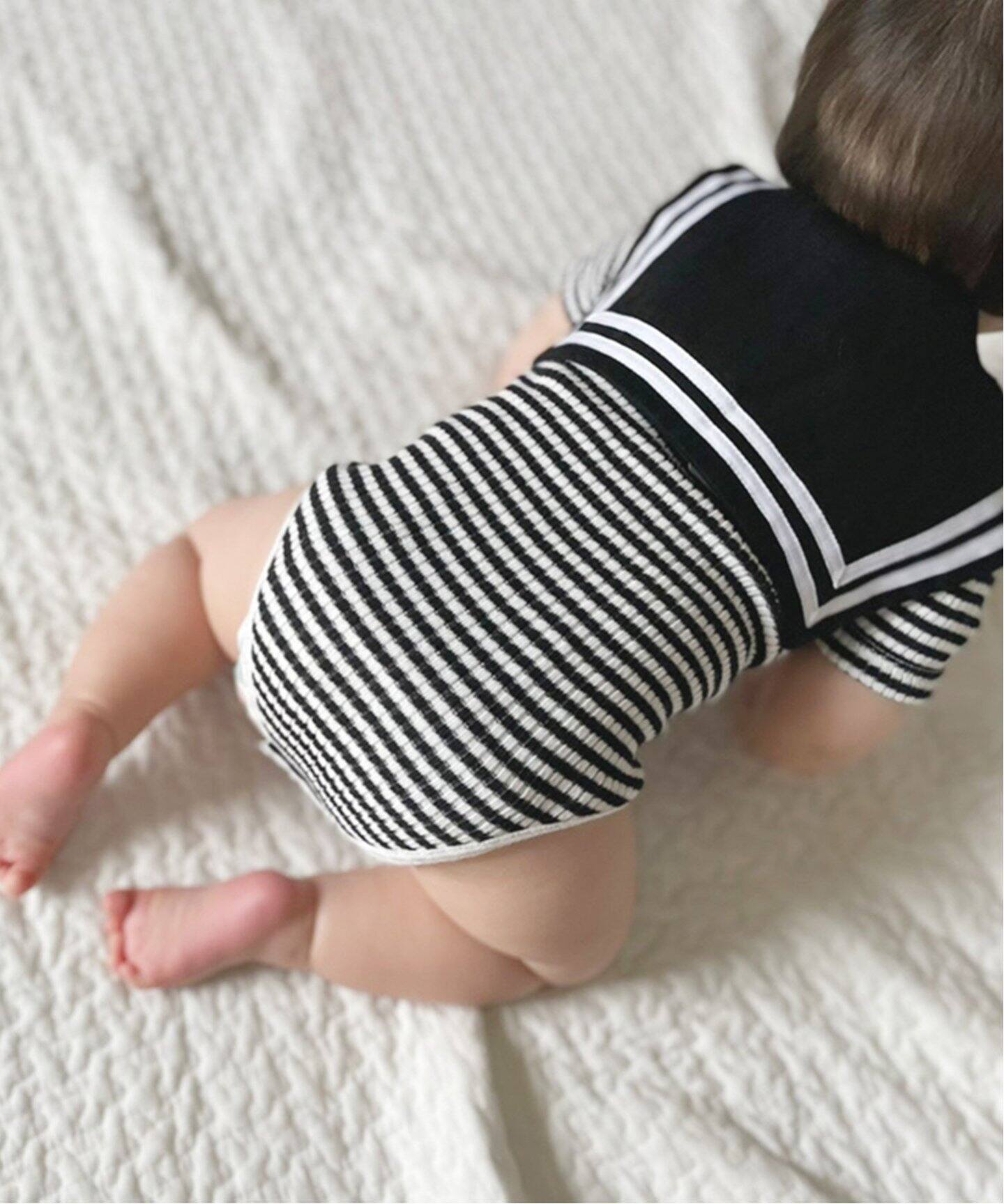追加》【BASIC】シームレス5分袖ロンパース baby(60cm-70cm)（ベビー 