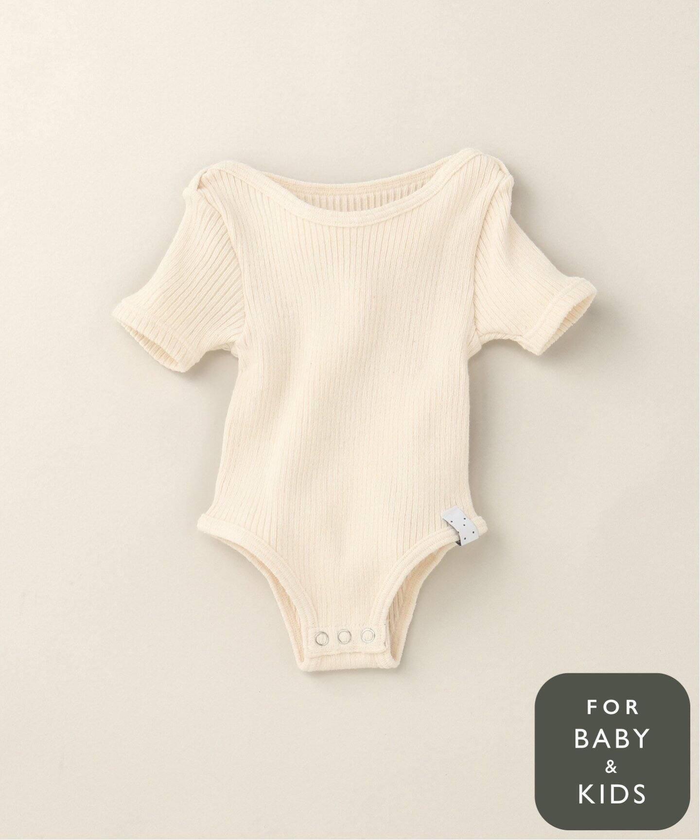 追加》【BASIC】シームレス5分袖ロンパース baby(60cm-70cm)（ベビー 