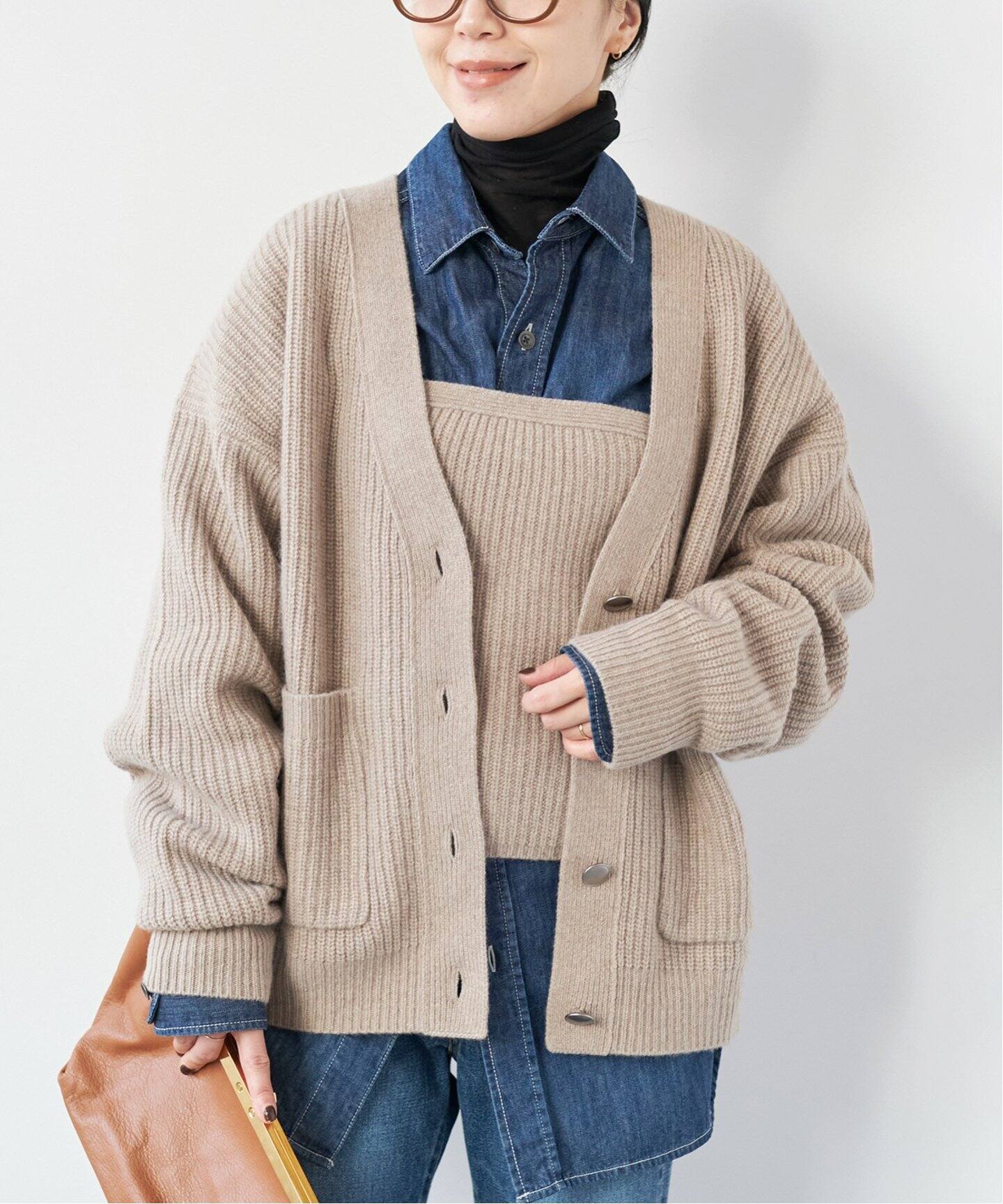 ミドルゲージ カタアゼVネックカーディガン（カーディガン）｜Plage  