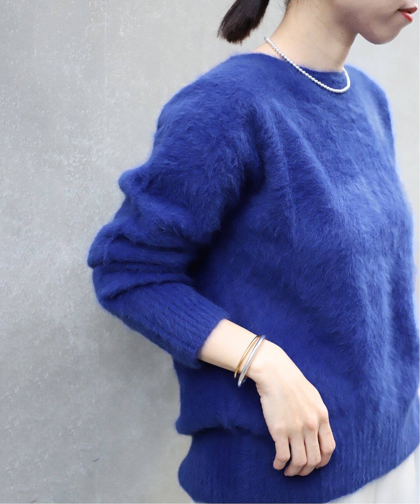フォックスカシミヤ ボートネックプルオーバー BLUE（ニット／セーター 